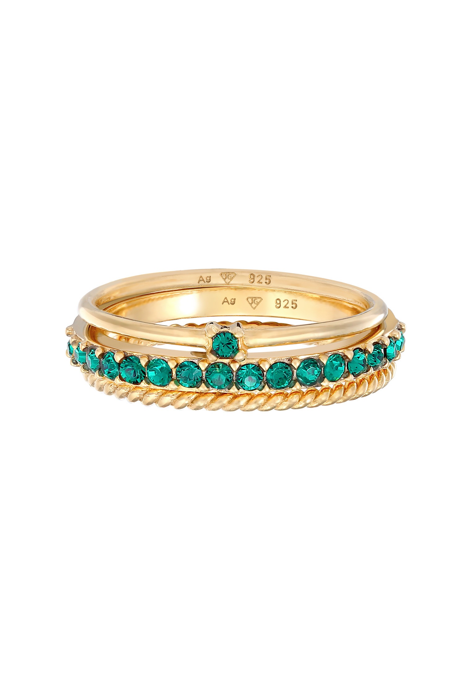 Elli Ring-Set »Ring Set Kristalle Grün Solitär Memoire 925 Silber«