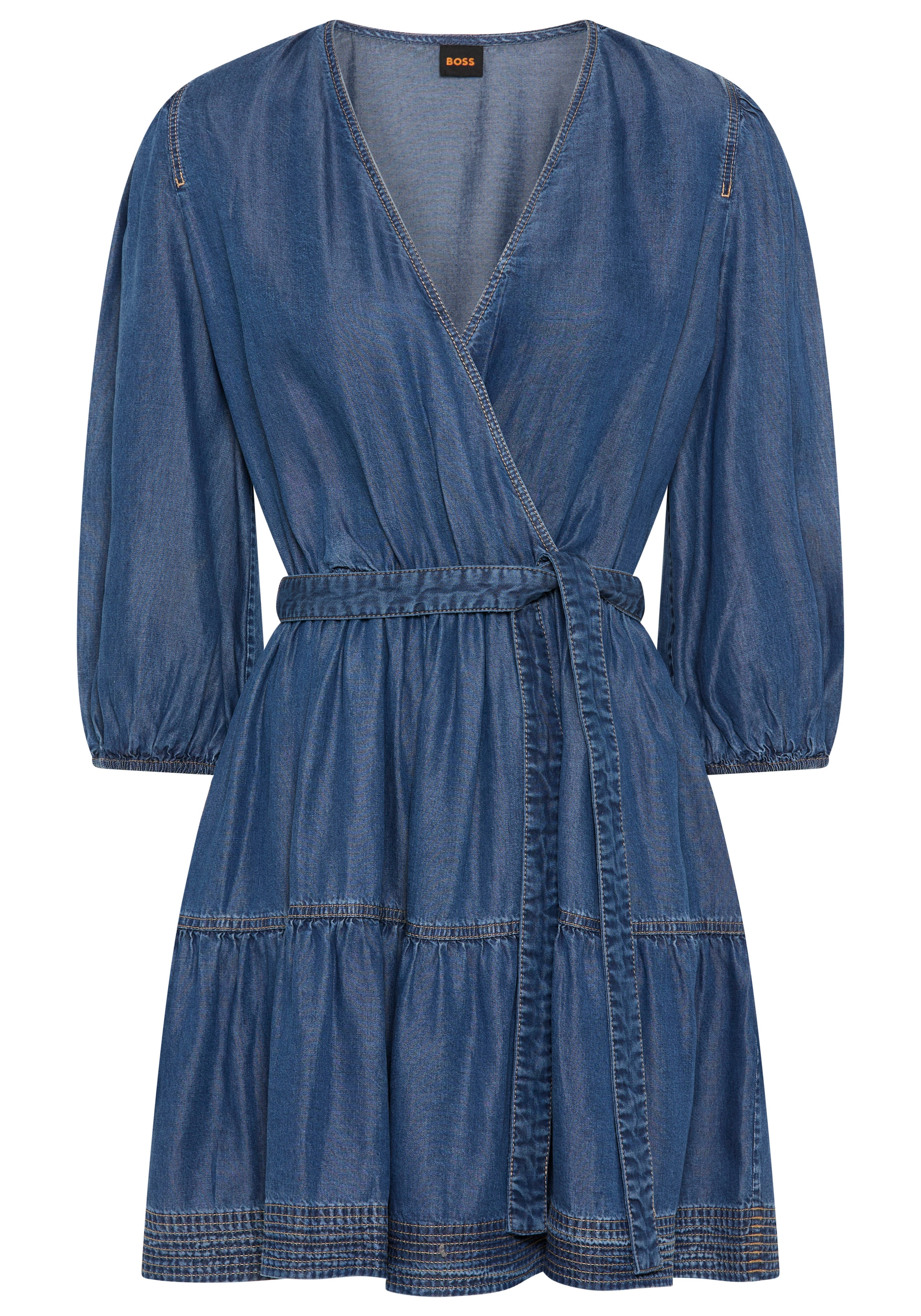 BOSS ORANGE Wickelkleid »Dardy Premium Damenmode« im Denim-Look, Bindegürtel