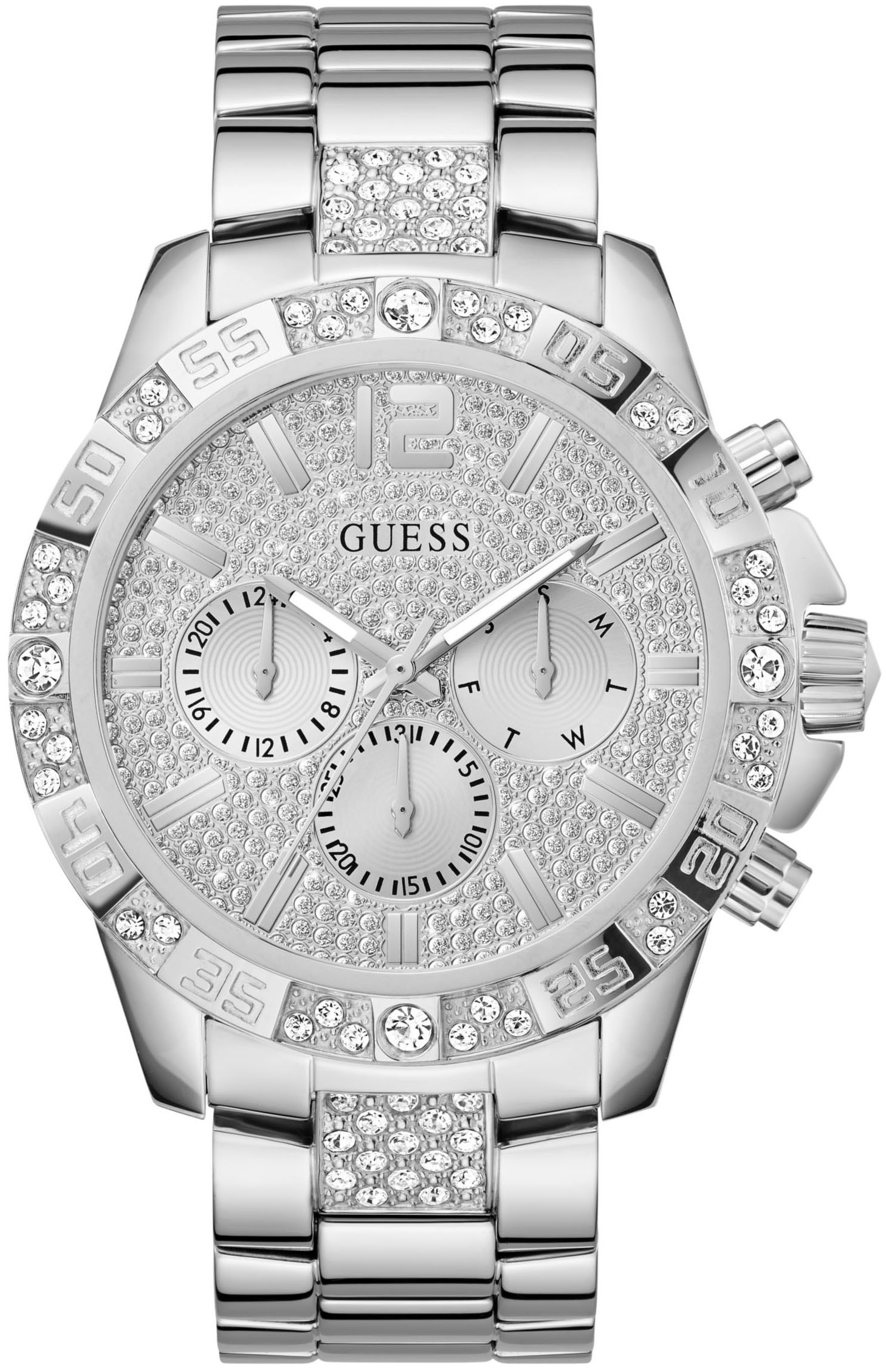 Guess Multifunktionsuhr »MAJESTIC«, Quarzuhr, Armbanduhr, Herren, Datum, 12/24-Std.-Anzeige,Kristallsteine