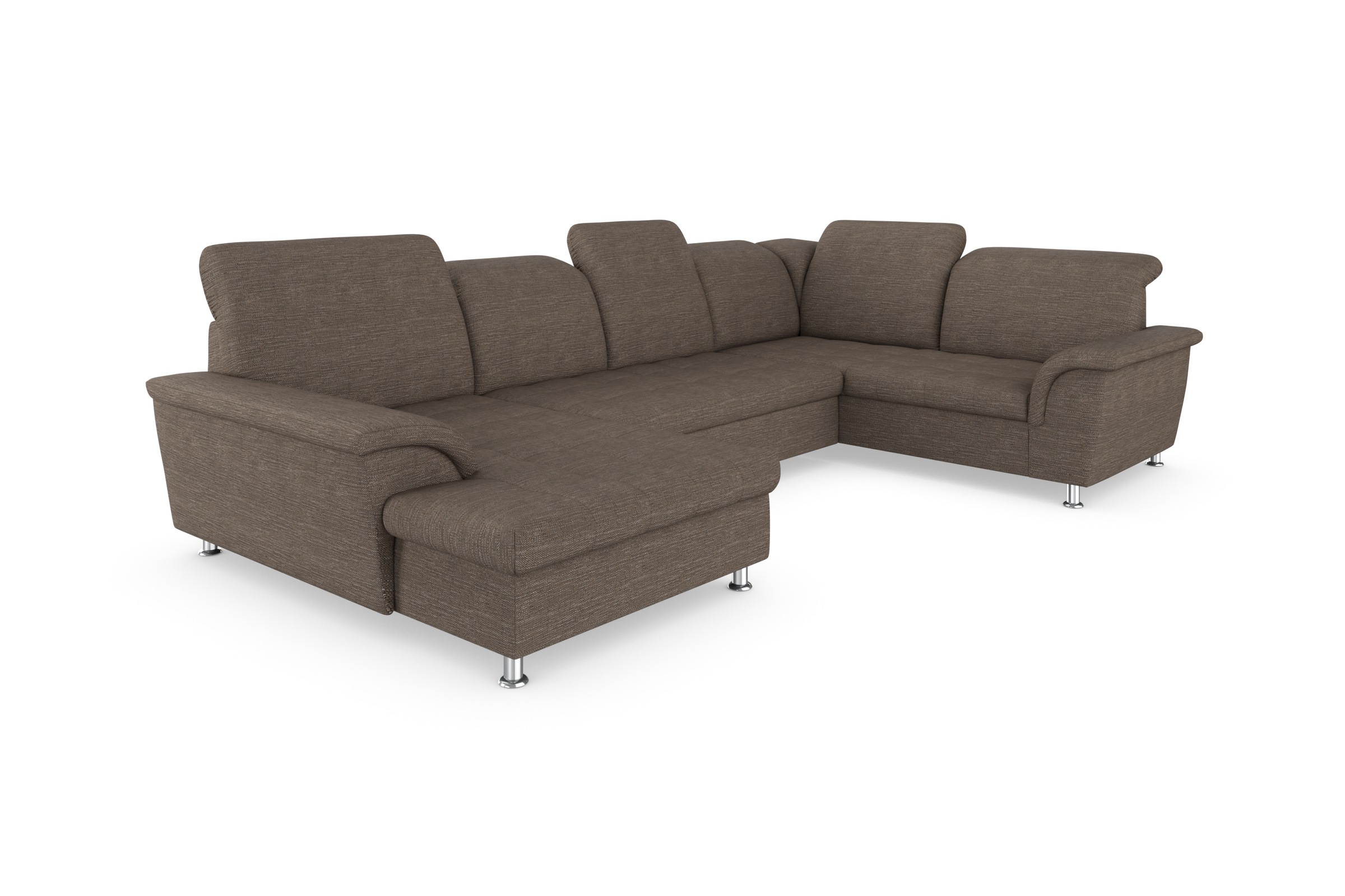 DOMO collection Wohnlandschaft »FRANZI optional mit Bettfunktion, Bettkasten & Kopfteilverstellung« U-Form, Recamiere links, beige-braun, B/T: 352/214 cm