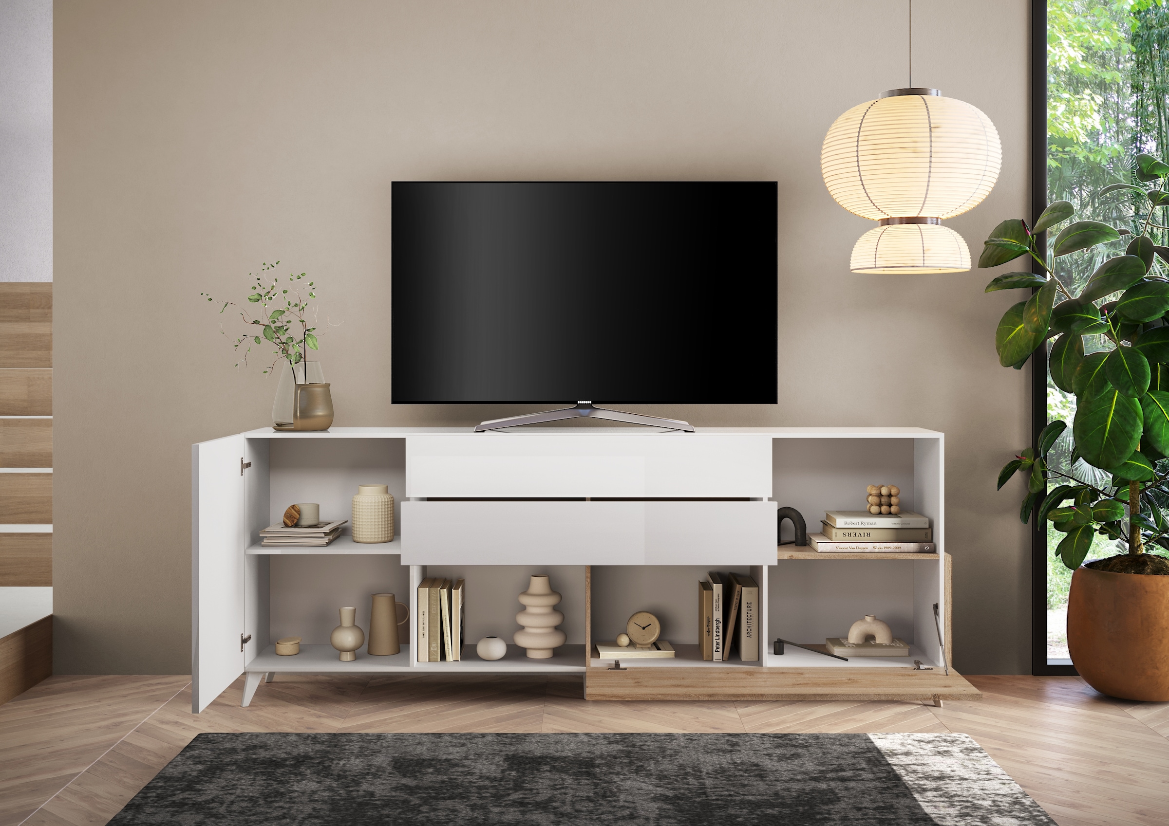 Home affaire Sideboard »Monaco in Breite 241 cm, Anrichte mit Tür, Klappe und 2 Schubkästen« Stauraumschrank – sanftes Schließen, edles Design, viel Platz
