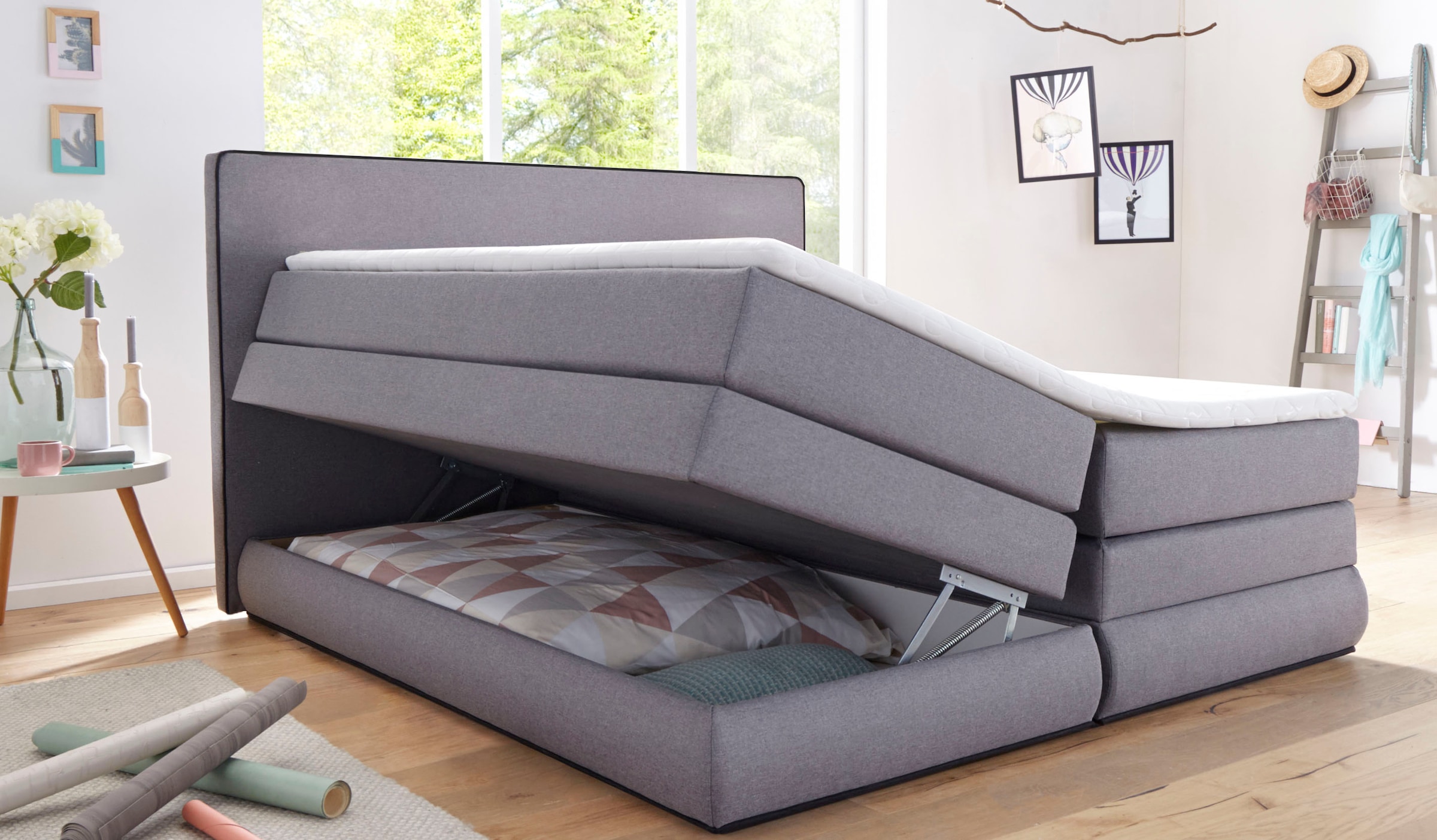 COLLECTION AB Boxspringbett »Ninoni mit Kaltschaummatratze«, inkl. Bettkasten, Topper und wahlweise mit LED-Beleuchtung