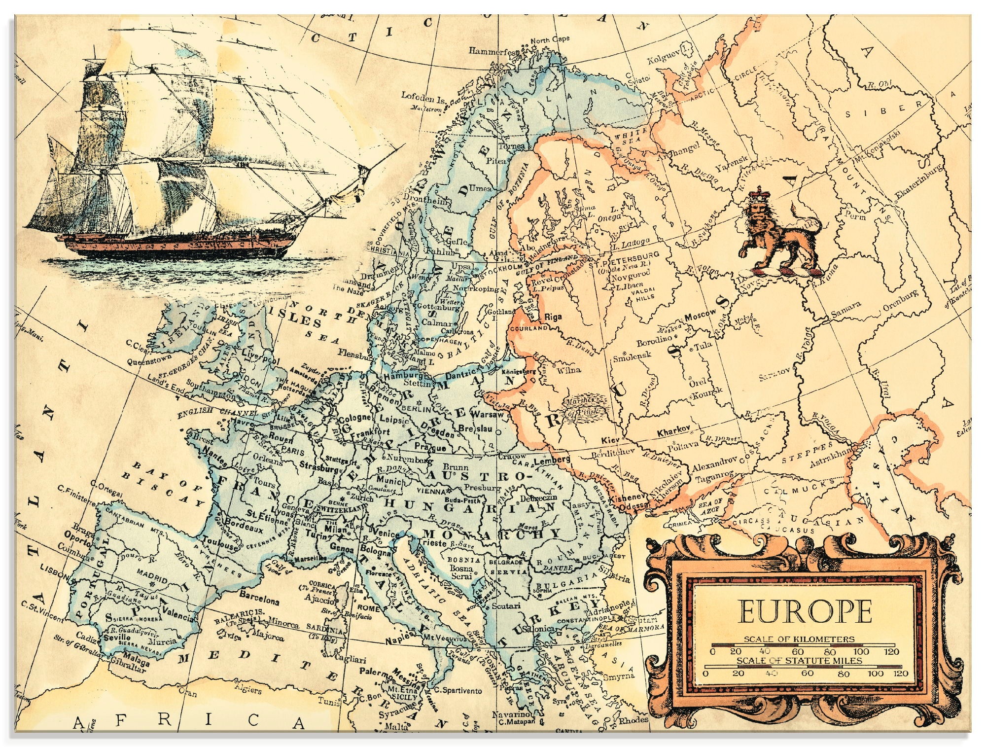 Artland Glasbild »Europakarte«, Landkarten, (1 St.)