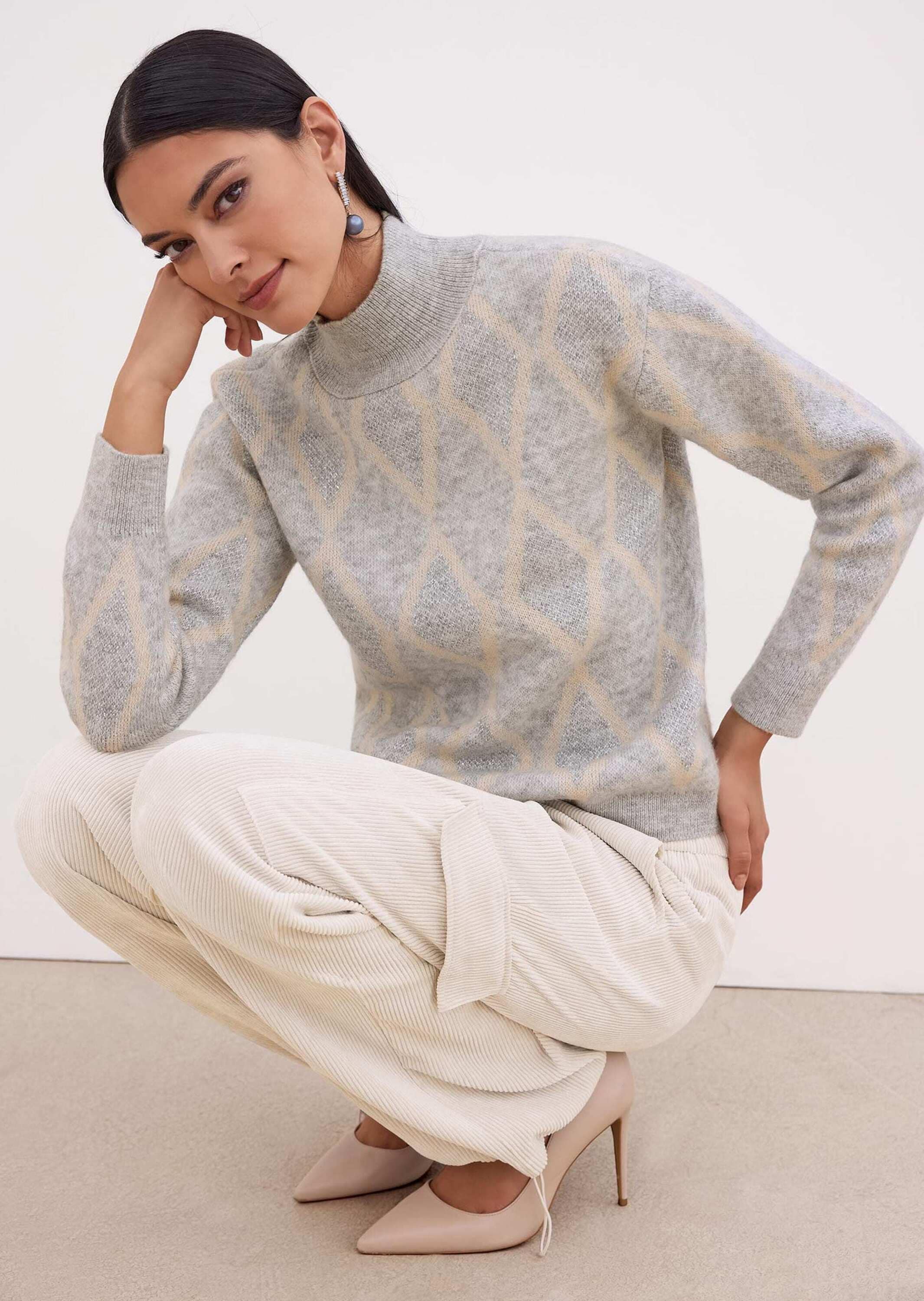 MADELEINE Longpullover »Pullover Glitzernder Pullover mit Rauten-Muster«