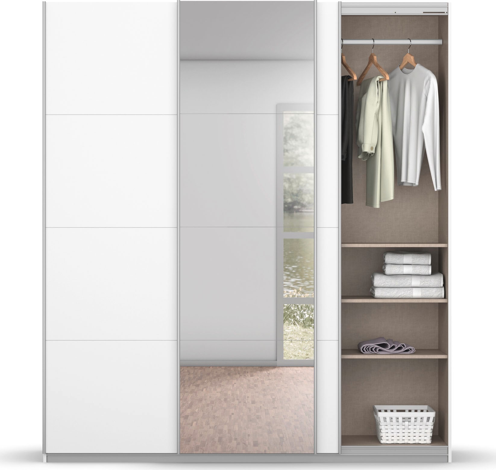 rauch Schwebetürenschrank »Kleiderschrank Schrank Garderobe BESTSELLER KOLUNA mit Spiegel«, inkl. 2 Innenschubladen sowie extra Einlegeböden MADE IN GERMANY