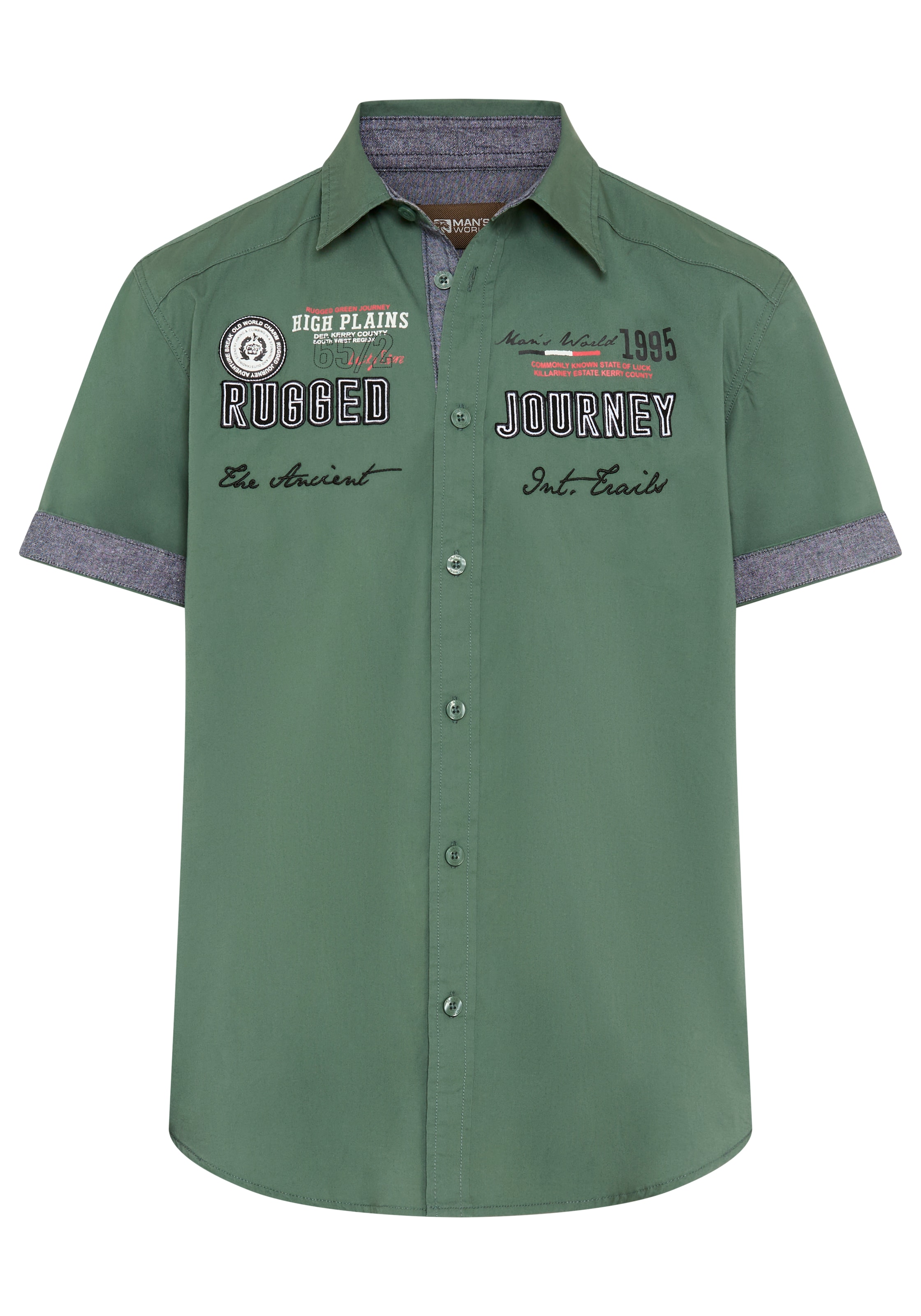 Man's World Kurzarmhemd mit Print und Aufnähern