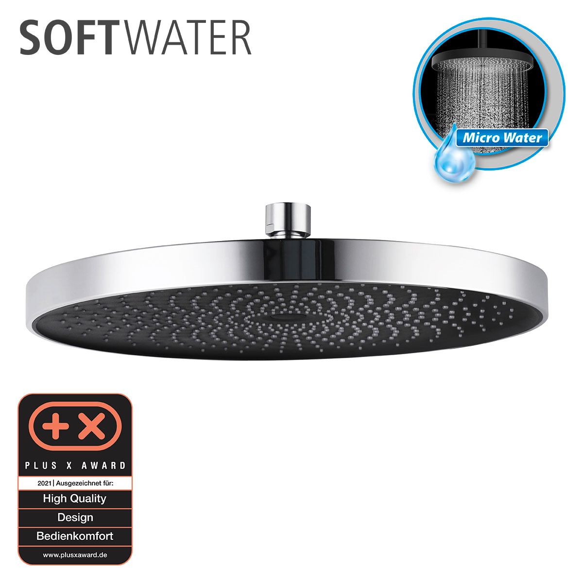 WENKO Kopfbrause »Softwater«, (1 tlg.), Chrom/Schwarz, Ø 26 cm