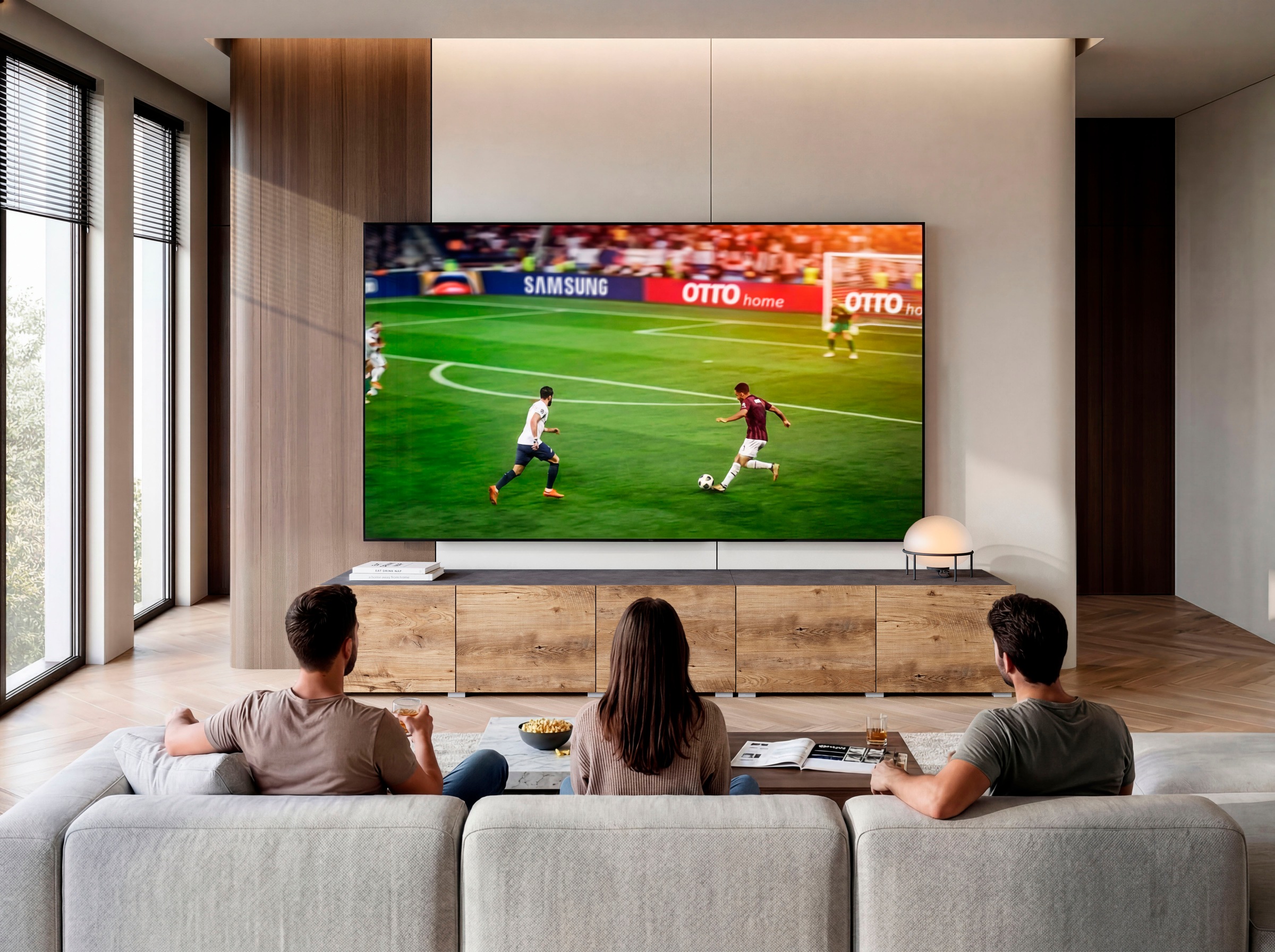 OTTO home Lowboard »Denver 250 cm für bis zu 98-Zoll TVs - Weltmeisterschaft im XXL Format« Wahlweise mit oder ohne offenes Fach in der Mitte