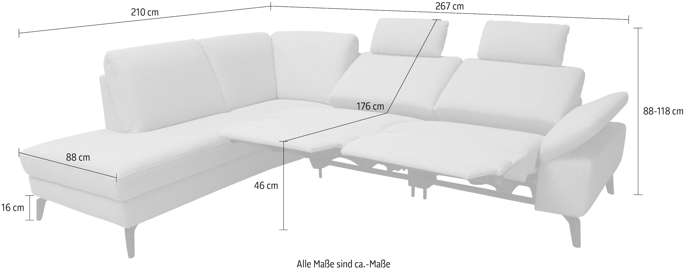 alina Ecksofa, inkl. Kopfstützen, wahlweise mit Relaxfunktion, Breite: 267 cm
