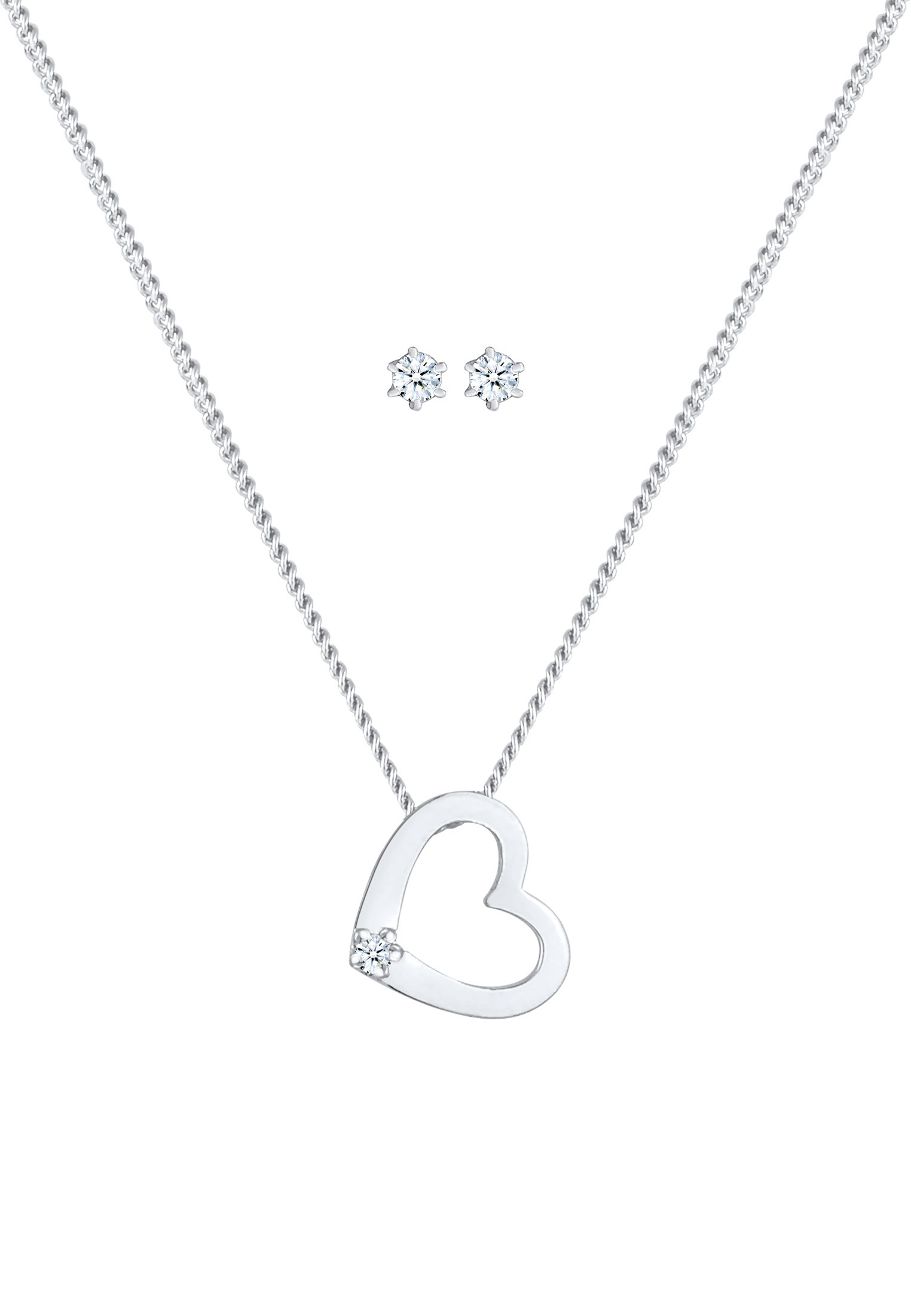 Elli DIAMONDS Ohrring und Ketten Set »Schmuckset Kette Herz Diamant (0.075 ct.) Brillant Ohrstecker 925 Sterling Silber«