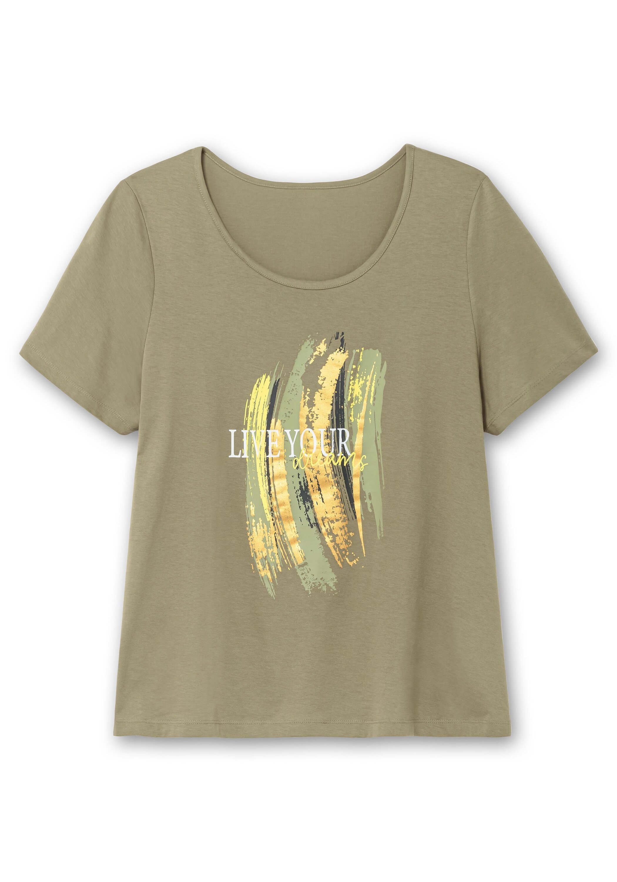 Sheego T-Shirt »Kurzarmshirt mit Frontdruck und Glitzereffekt«