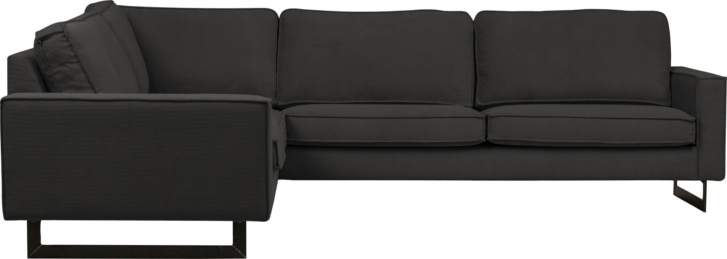 Places of Style Ecksofa »Pinto, XXL, 250/290 cm, langer Schenkel, Ottomane«, Cord, Chenille, Lederoptik, mit Keder, Metallfüße, Wellenunterfederung