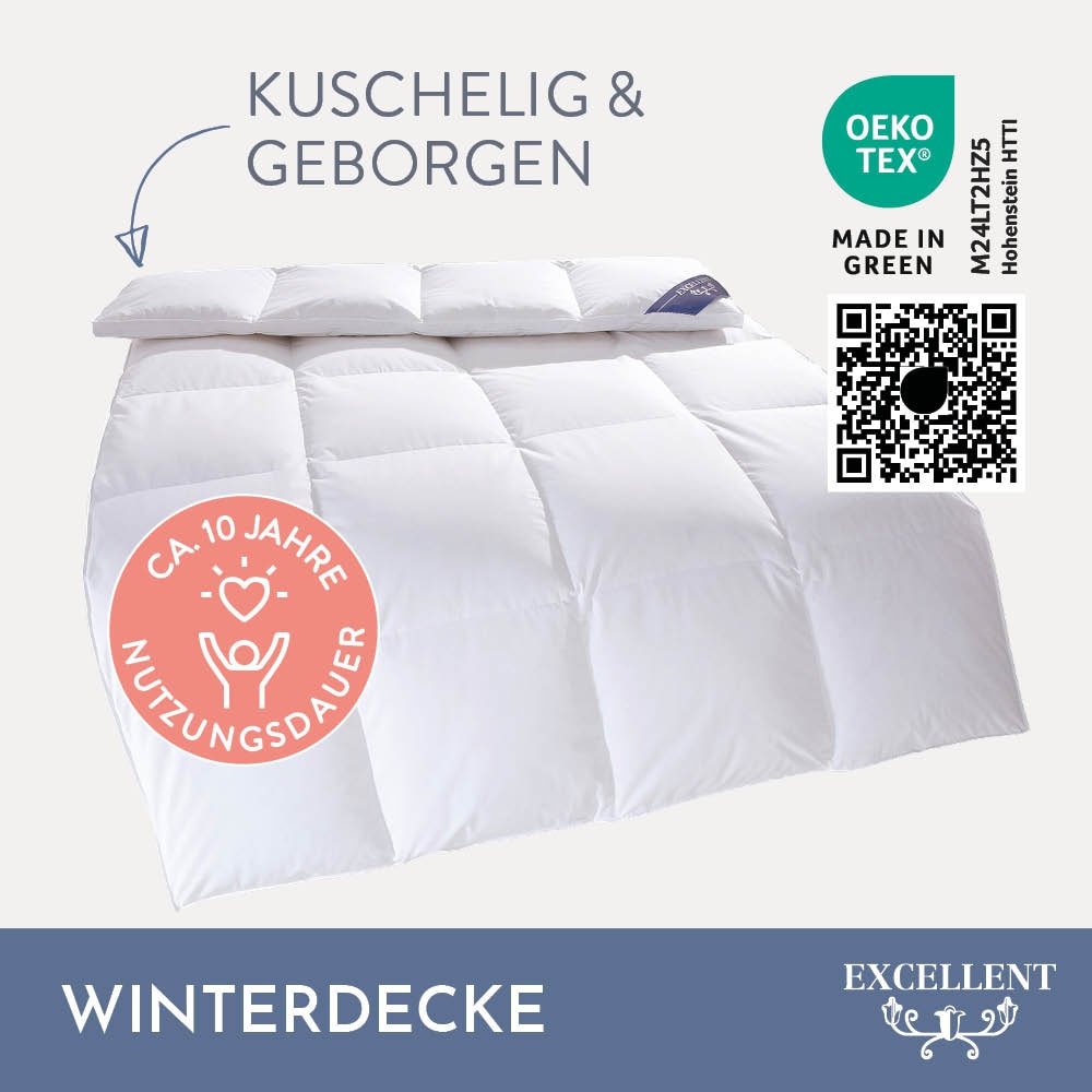 Excellent Daunenbettdecke + 3-Kammer-Kopfkissen »Bettdecken-Set Zürich, Bettdecke 135x200 & 155x220 cm«, (Spar-Set), Bettdecke 100% Daunen für Winter, Sommer, Kissen mit 90% Daunen