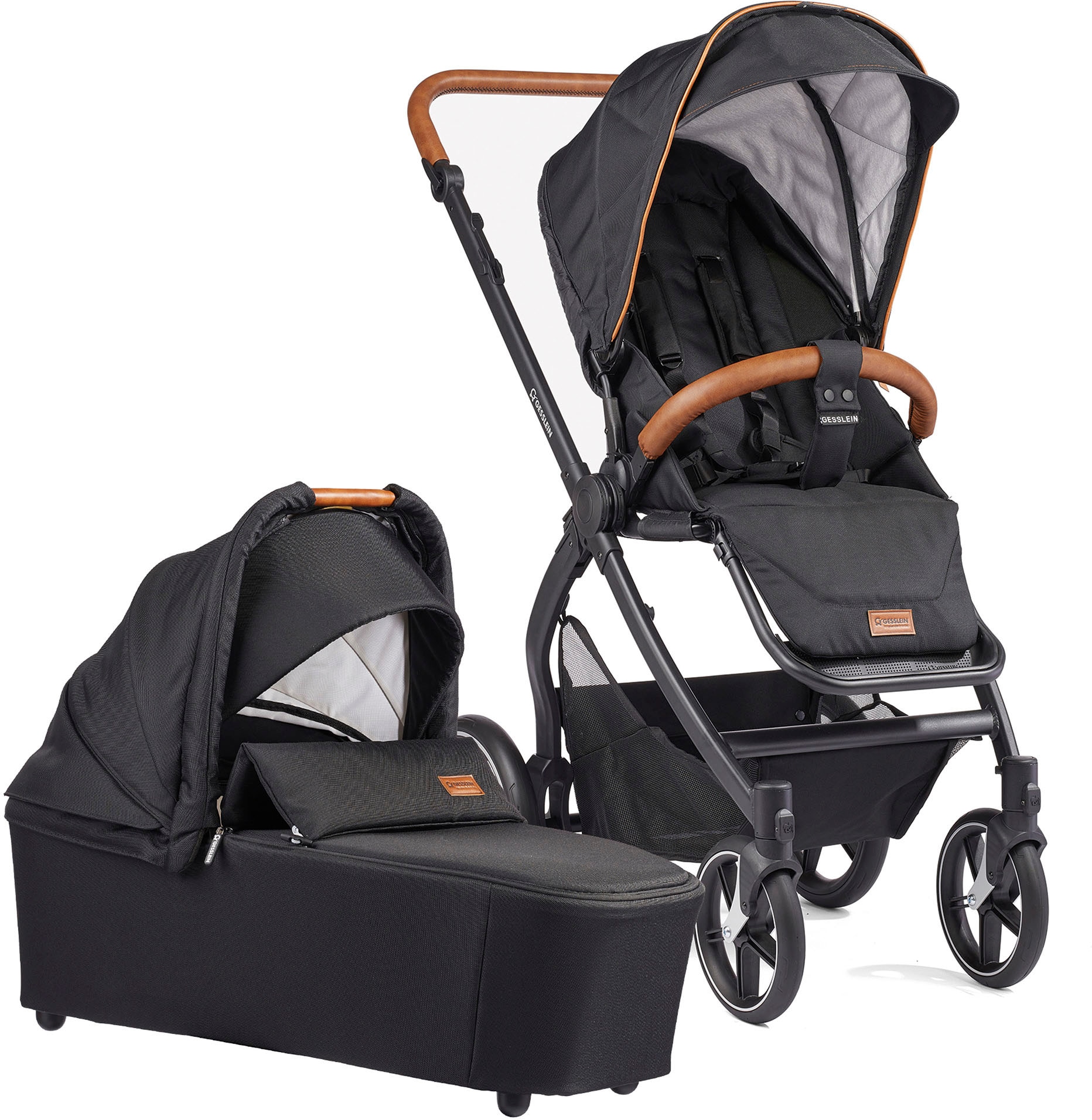 Kombi-Kinderwagen »FX4 Soft+ mit Aufsatz Style, schwarz/cognac«, mit Babywanne C3 und...