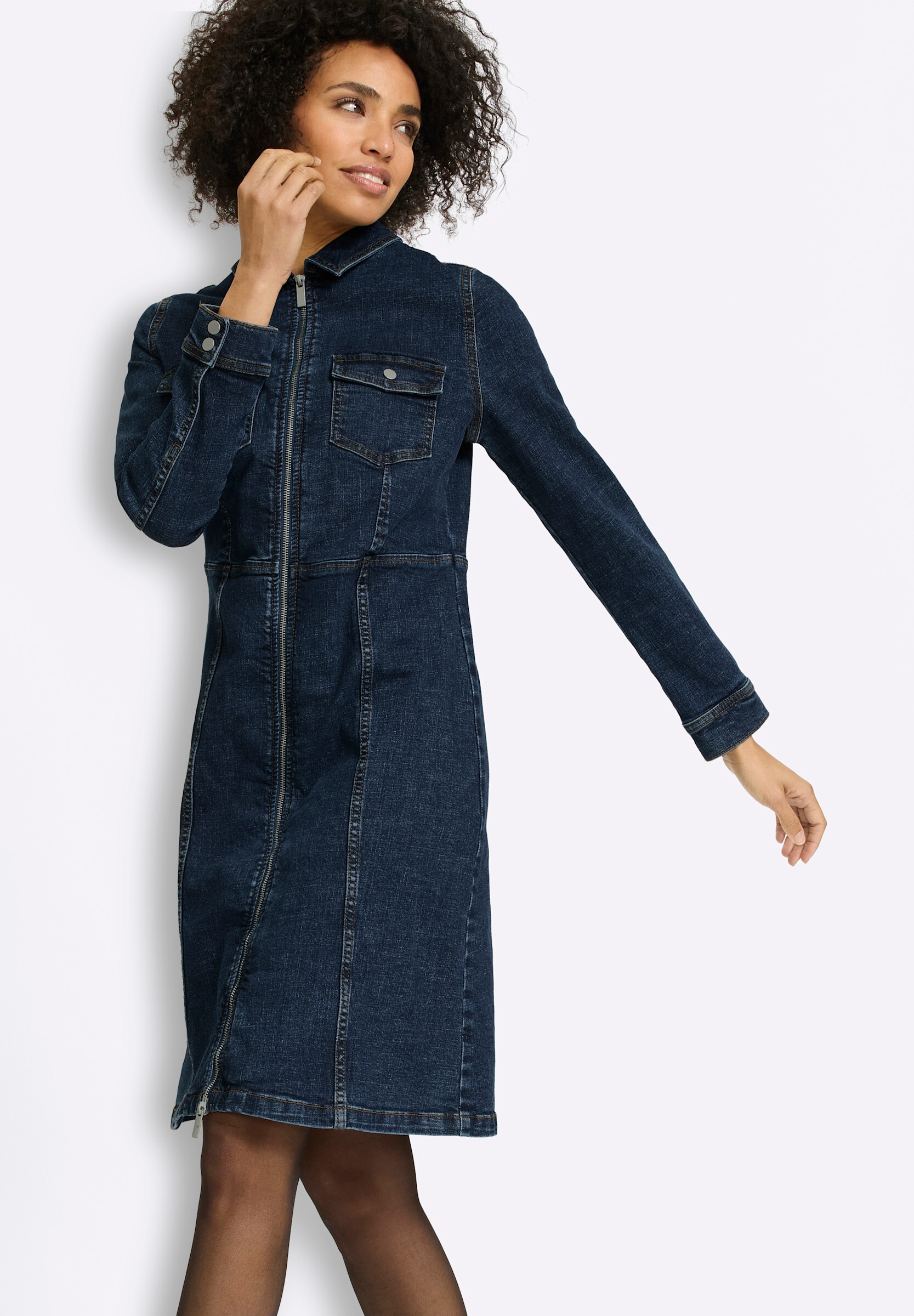 heine Jeanskleid »Jeans-Kleid Jeanskleid mit Hemdkragen« Brusttasche
