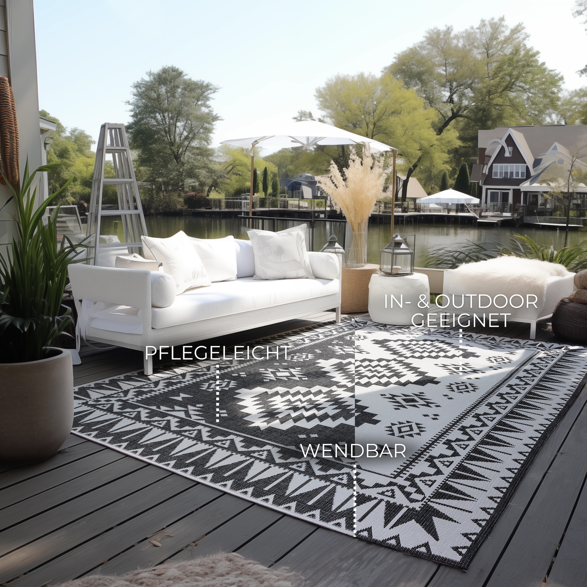 ELLE DECORATION Teppich »Dynamic, Wendeteppich«, rechteckig, 5 mm Höhe, Flachgewebe, In-& Outdoor, Modern, wendbar, Balkon, Wohnzimmer, Außen