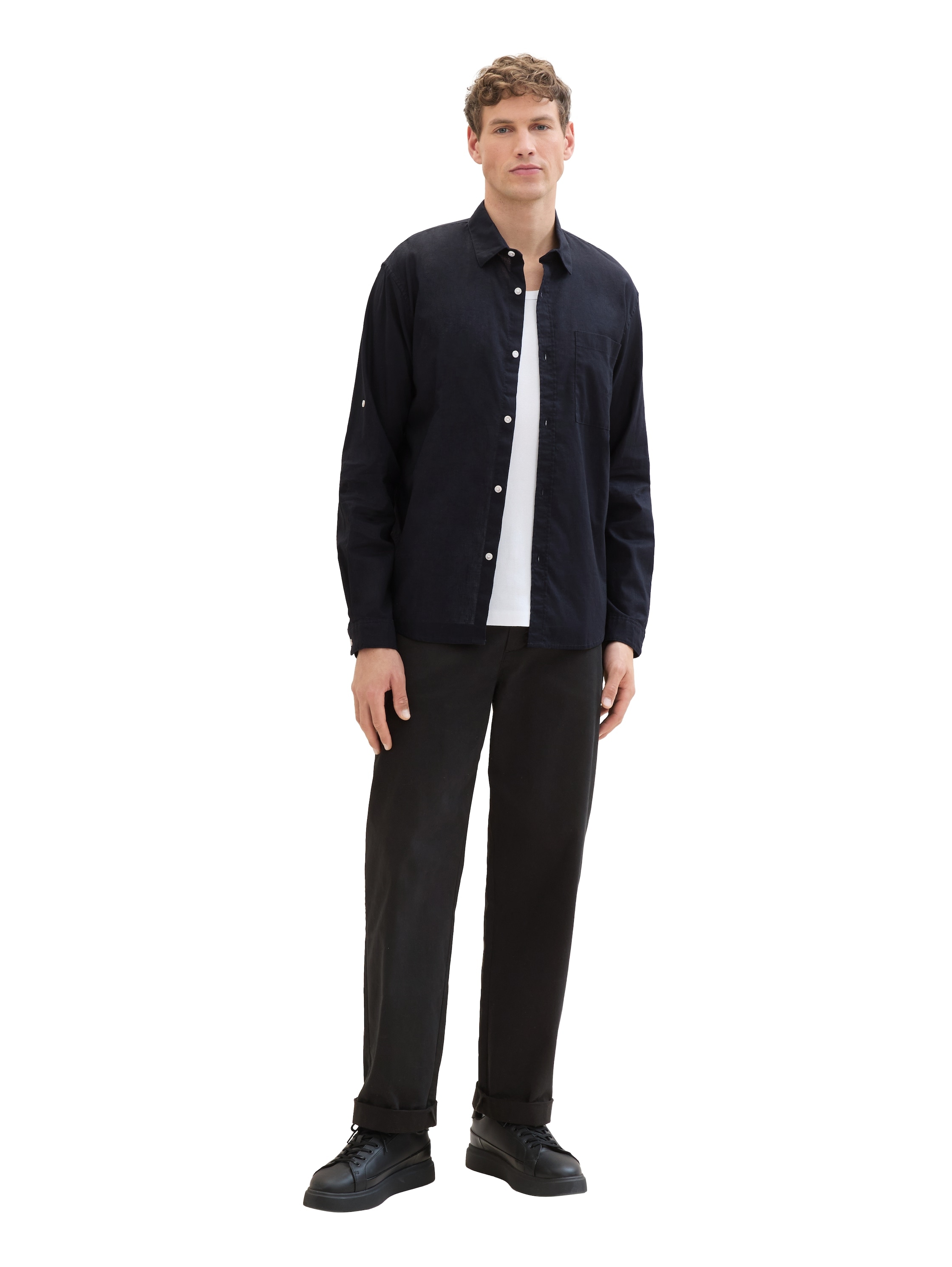 TOM TAILOR Denim Langarmhemd, mit Leinen