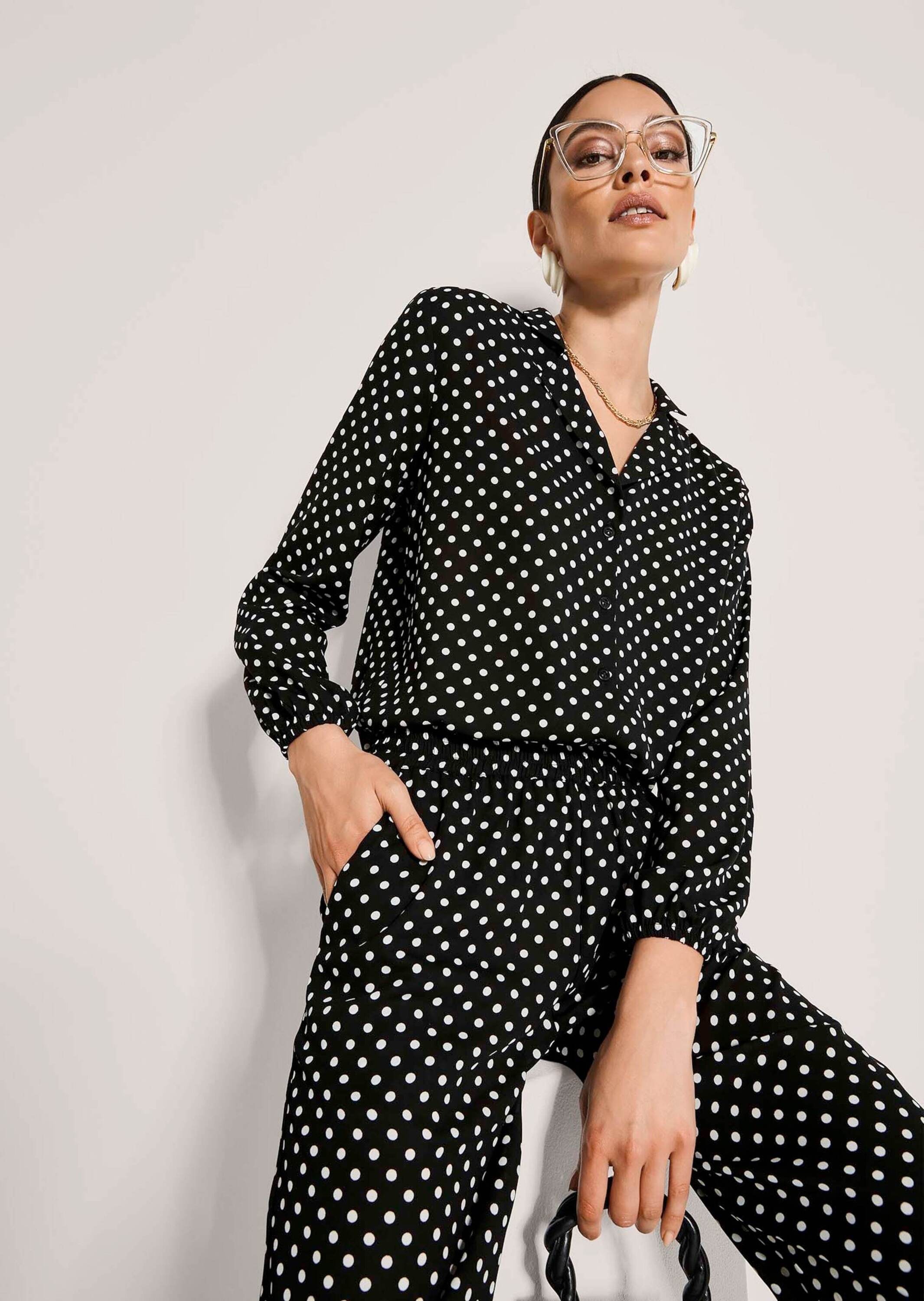 MADELEINE Langarmbluse »Hemdbluse Blusenshirt mit Tupfen-Design« Durchgehende Knopfleiste