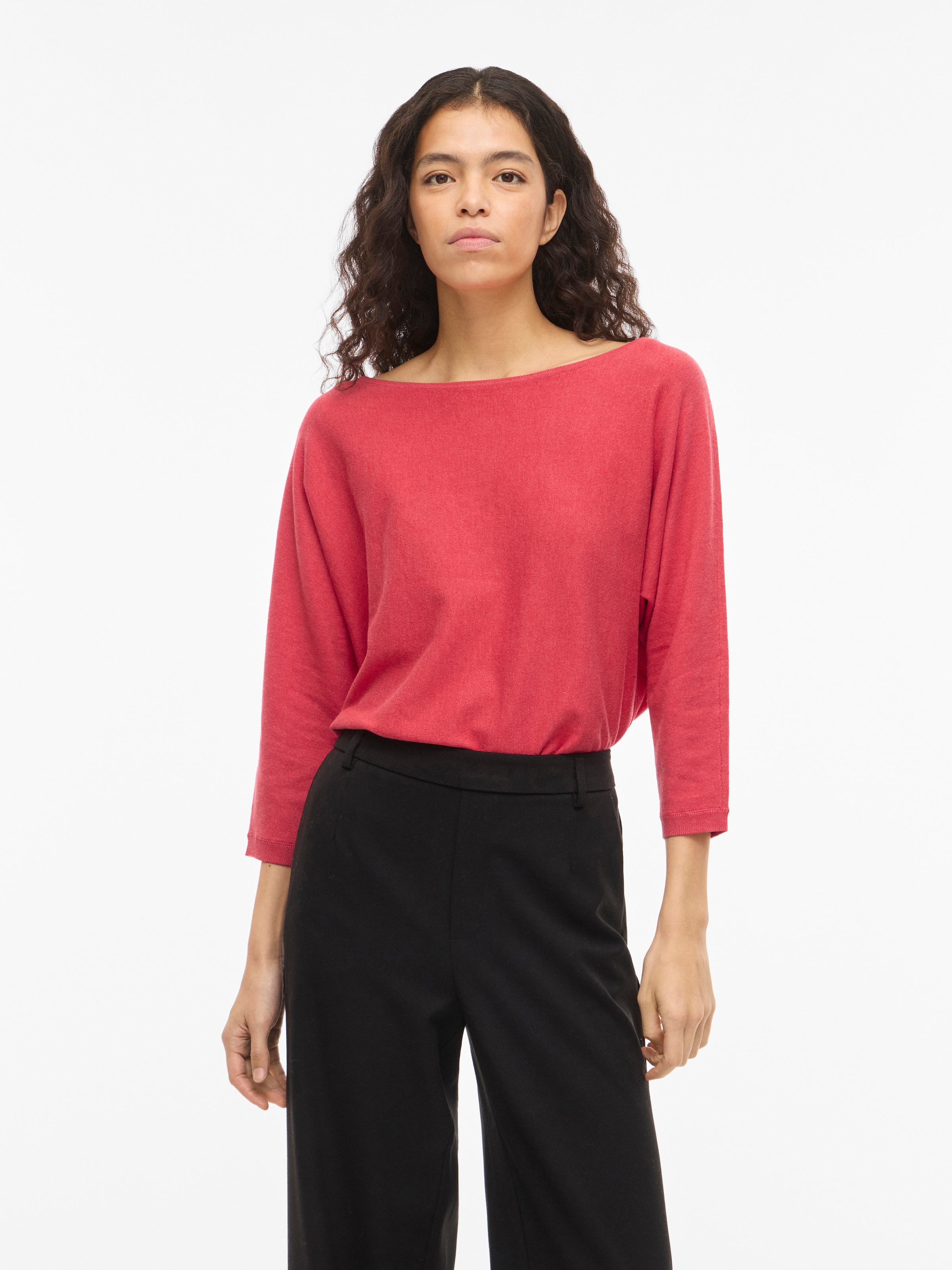 Vila 3/4 Arm-Pullover »VIMALU BOATNECK 3/4 SLEEVE KNIT TOP-NOOS« Materialmix, loose fit