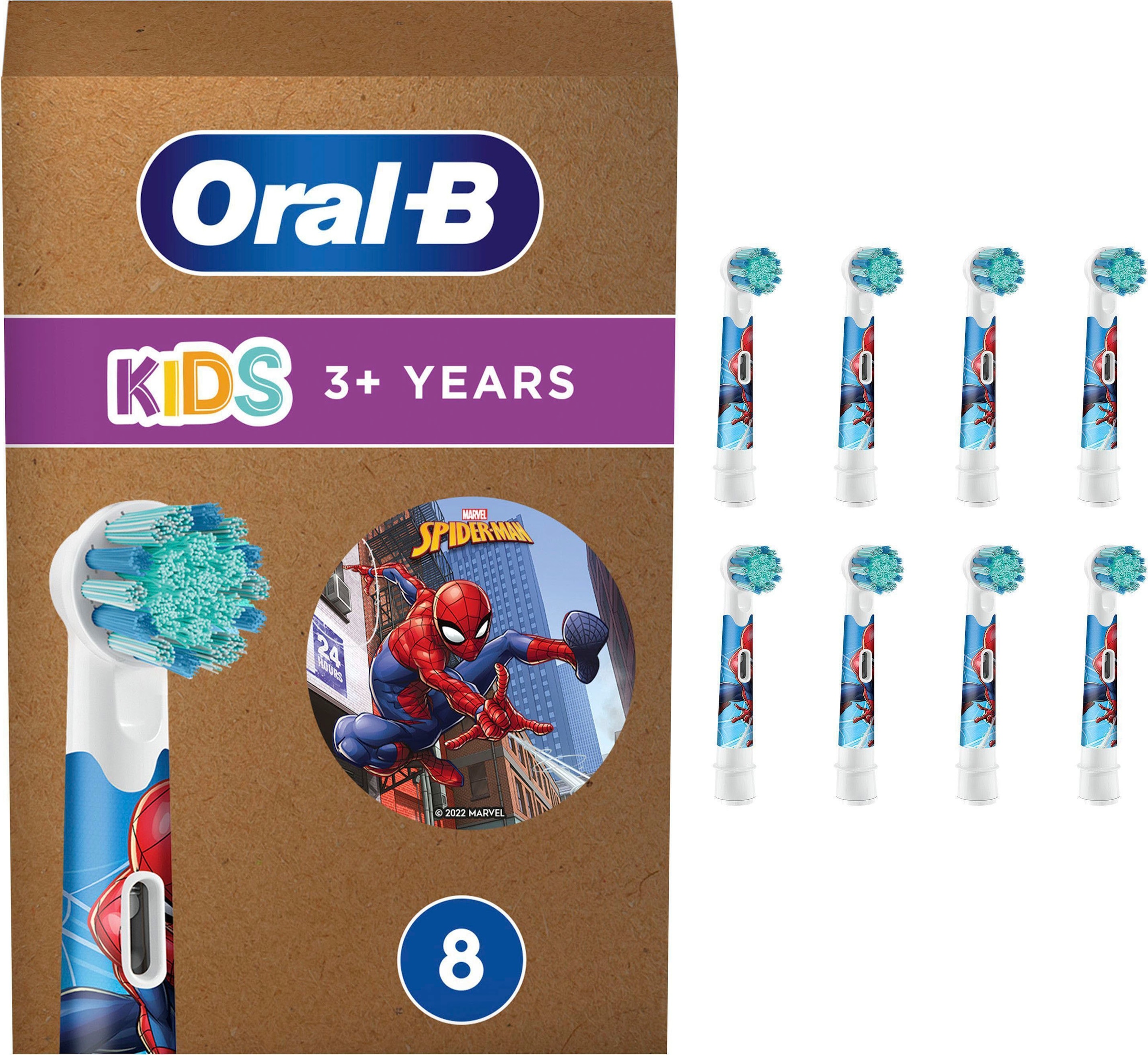 Oral-B Aufsteckbürste »Kids Spiderman«, (für elektrische Zahnbürste, für Kinder ab 3 Jahren, 8 Stück)