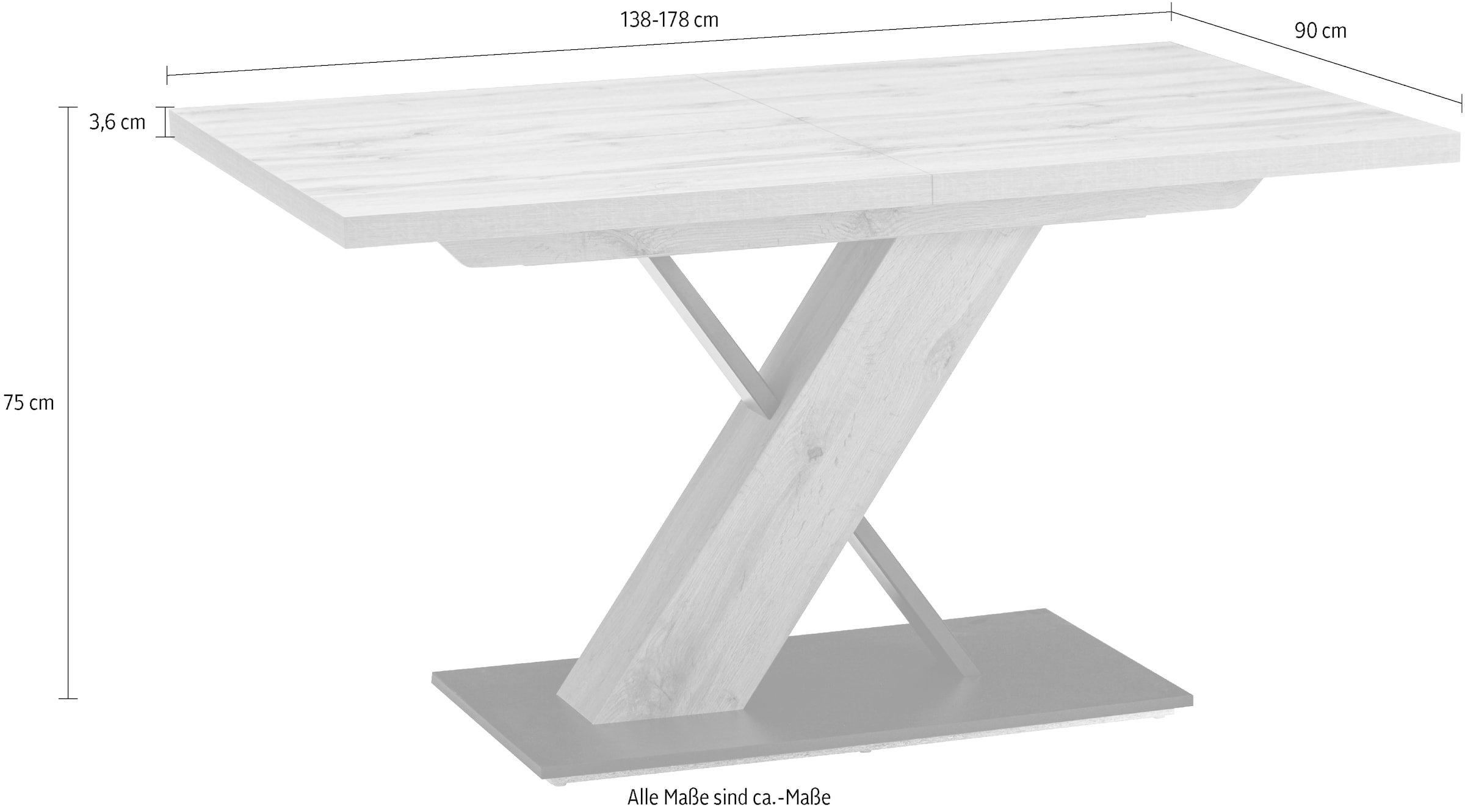 massivline&more Säulen-Esstisch »SK Kota, Säulentisch, Küchentisch, Tisch, Esstisch«, (2 St.), mit Einlegepatte (40 cm), Platte und Bodenpatte Dekor