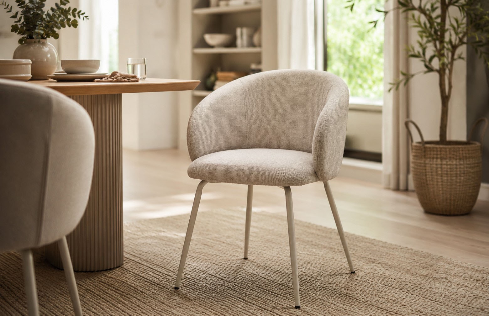 ACTONA GROUP Esszimmerstuhl »Eleanor 2er Set, gepolstert mit Armlehne, bequem, modern, beige« (Set) Skandinavisches Design, hoher Sitzkomfort & weicher Stoff