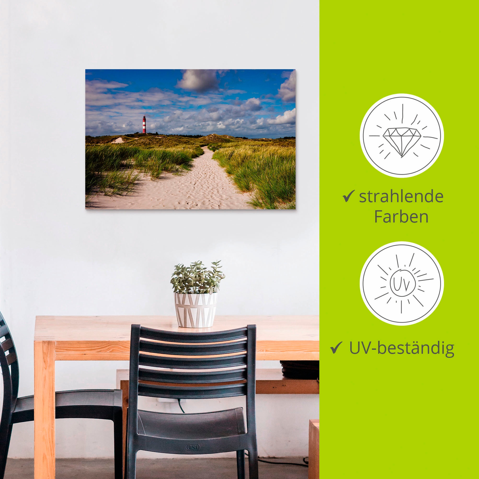 Artland Wandbild »Strandweg zum Leuchtturm - Insel Amrum«, Küste, (1 St.), als Alubild, Outdoorbild, Leinwandbild, Poster in verschied. Größen