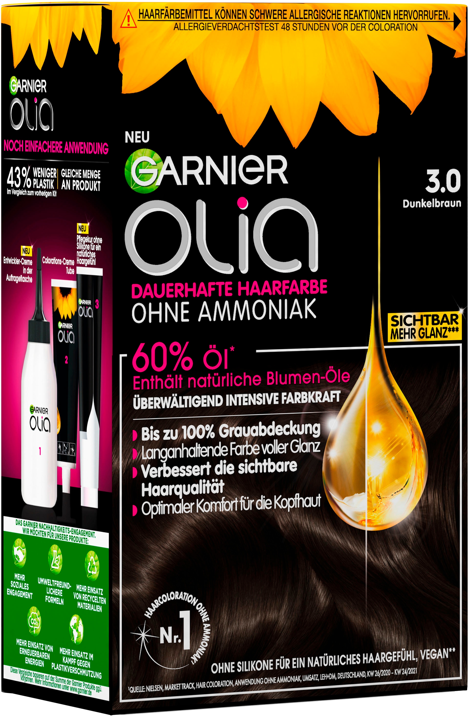 GARNIER Coloration »Garnier Olia dauerhafte Haarfarbe«, (Set, 3 tlg.), mit pflegender Formel