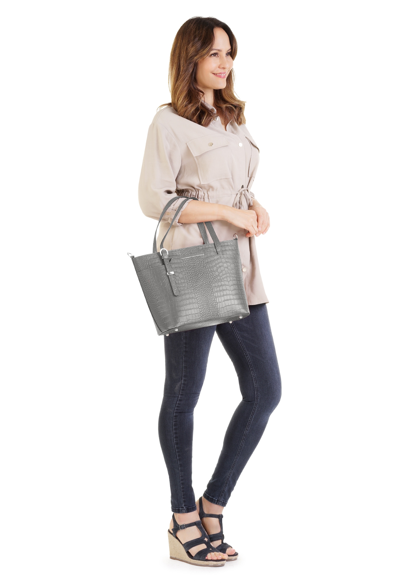 Cluty Henkeltasche, echt Leder, Made in Italy