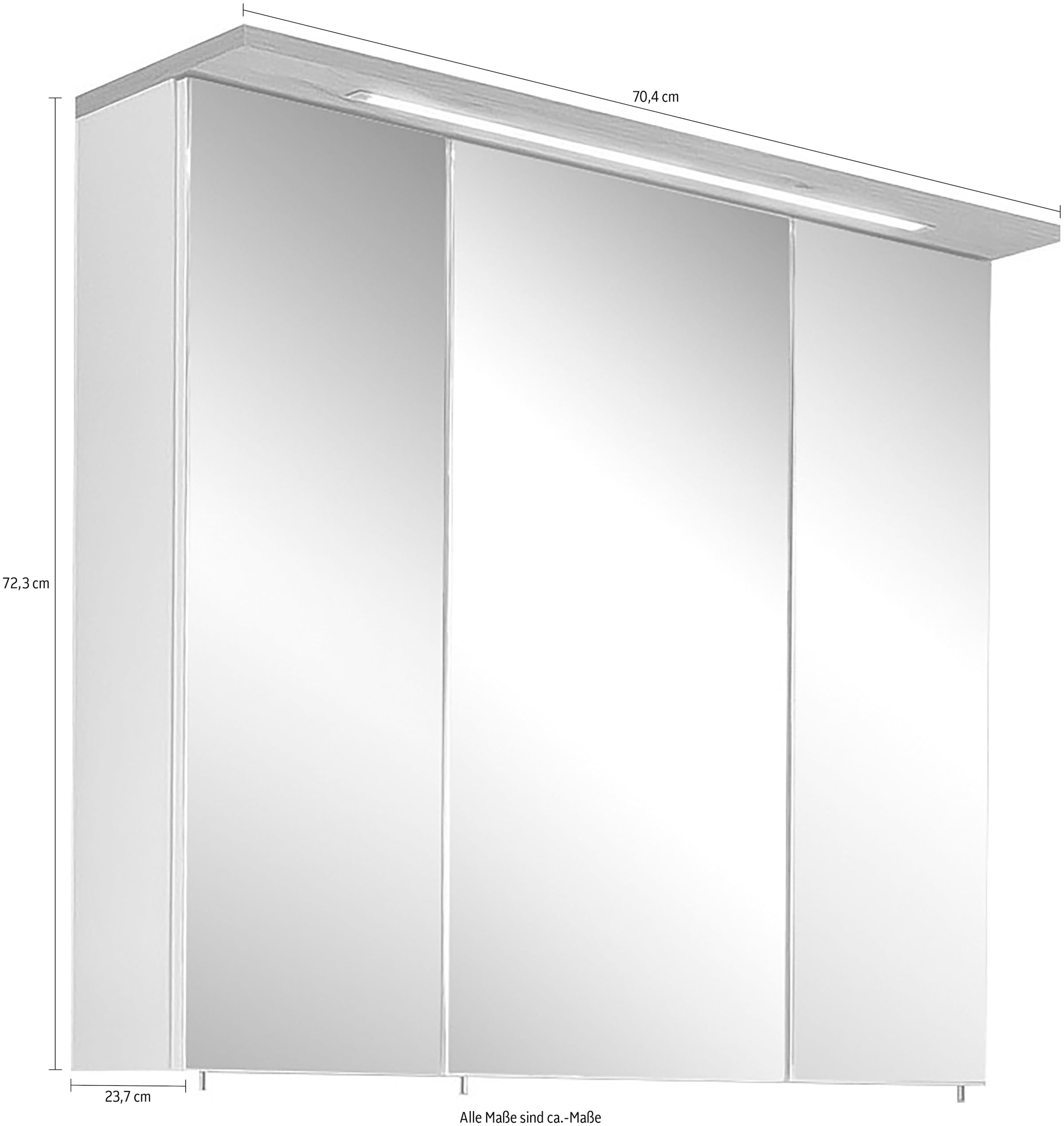 Schildmeyer Spiegelschrank »Profil«, Breite 70 cm, 3-türig, LED-Beleuchtung, Schalter-/Steckdosenbox