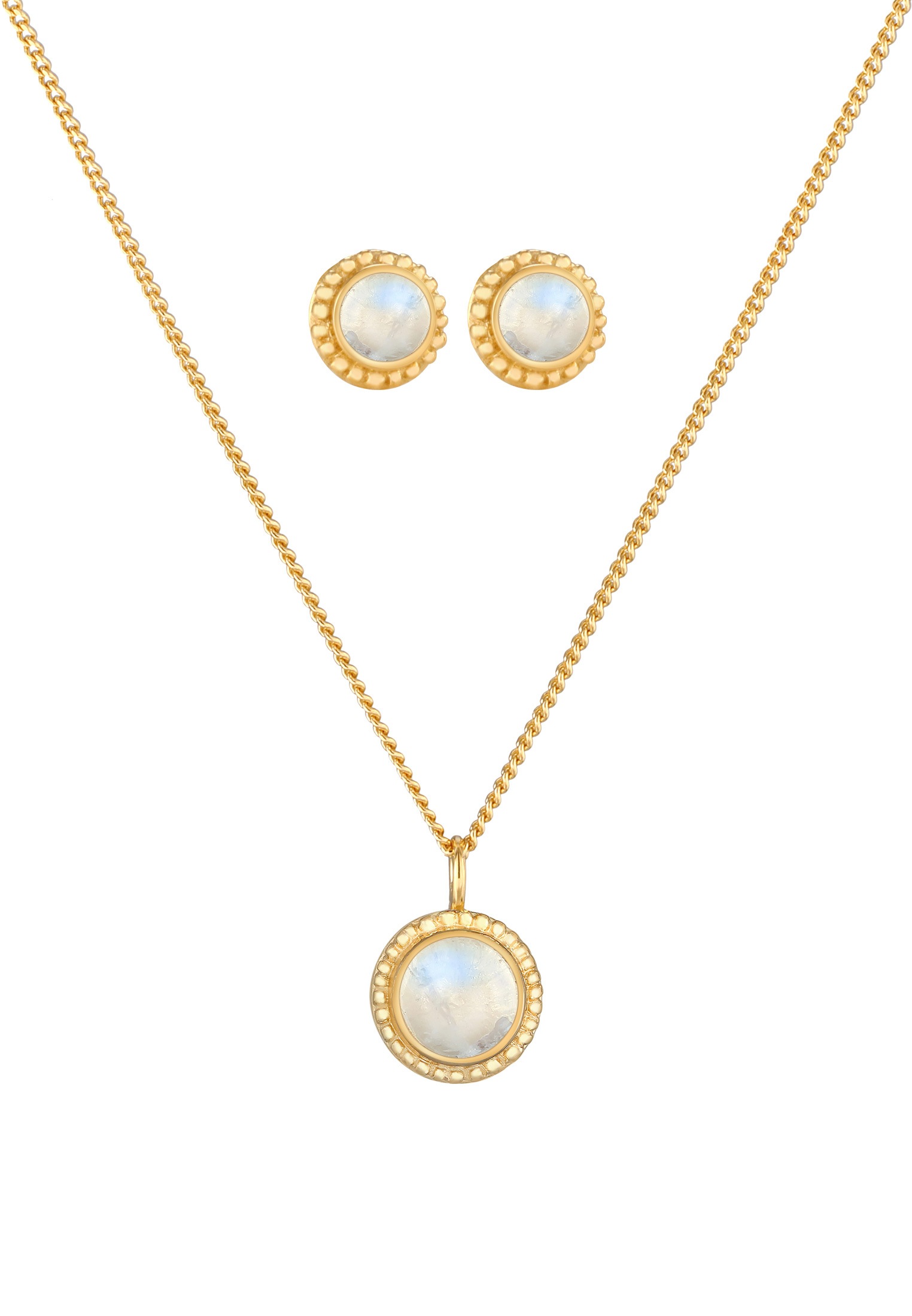 Elli Premium Ohrring und Ketten Set »Schmuckset Mondstein Rund Blüte Boho 925 Sterling Silber«