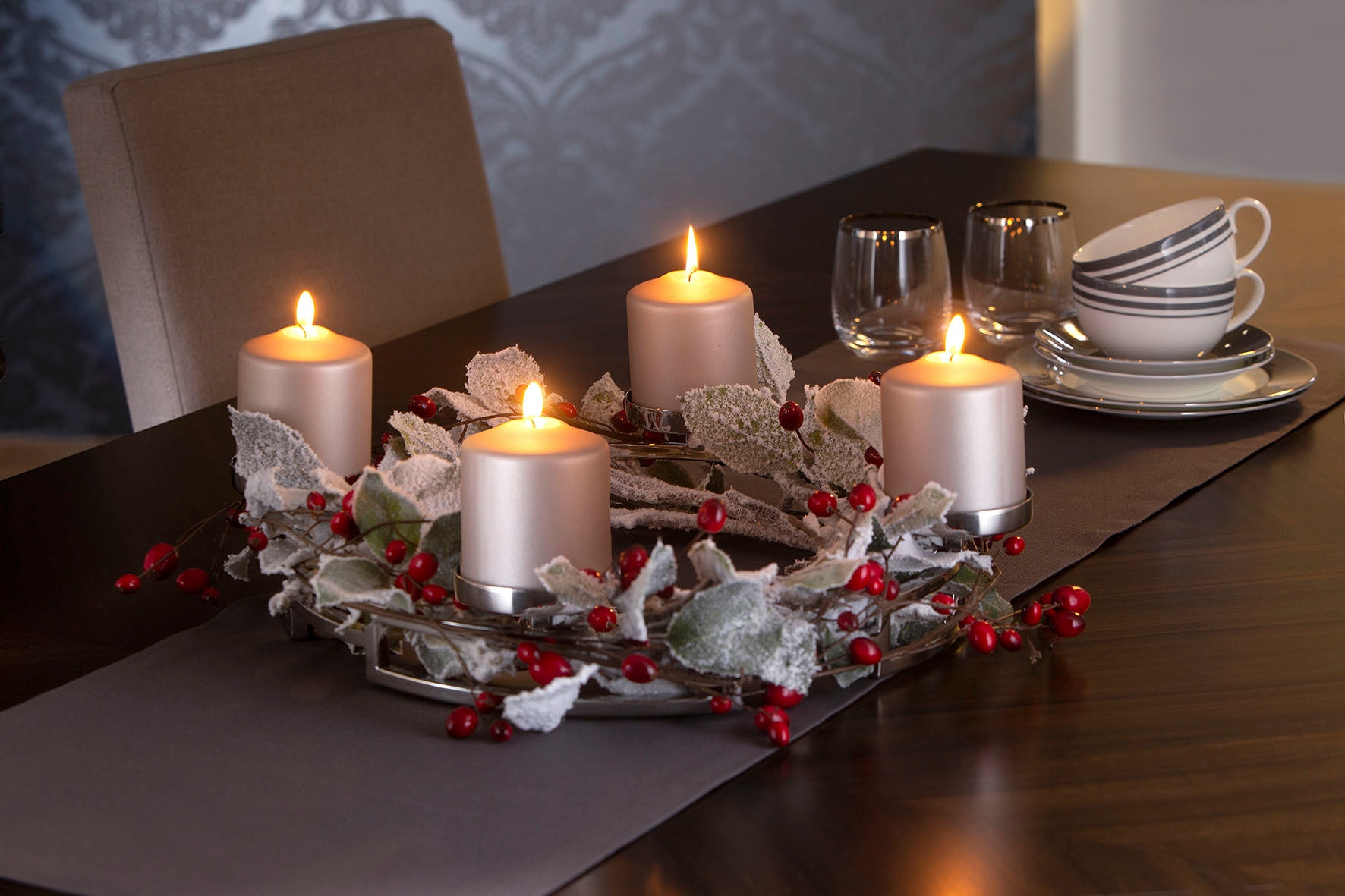 Glas, 4-flammig, (1 - OTTO Fink St.), aus und silberfarben Kerzenleuchter Adventsleuchter bei »HOMMAGE, Weihnachtsdeko«, Edelstahl