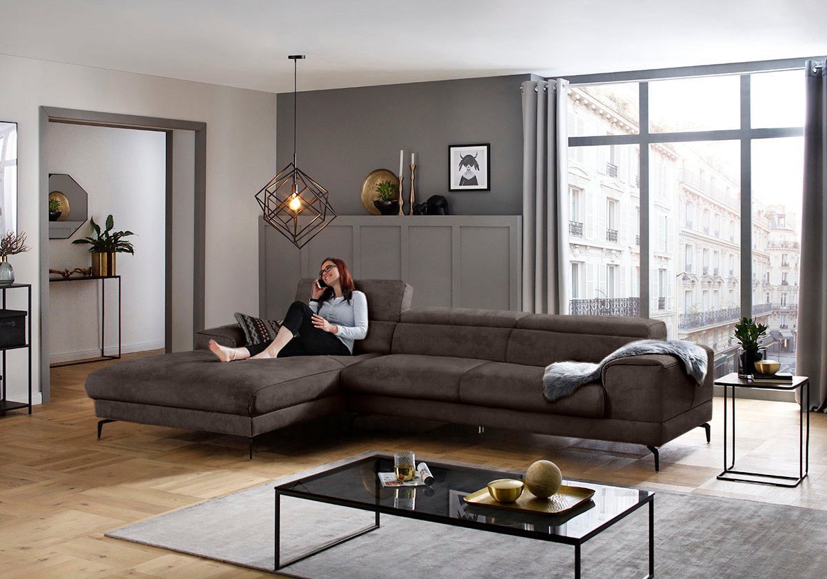 W.SCHILLIG Ecksofa »piedroo, Designsofa mit tollem Sitzkomfort, bequem, L-Form«, Kopfteilverstellung, wahlweise mit Sitztiefenverstellung, Breite 343cm