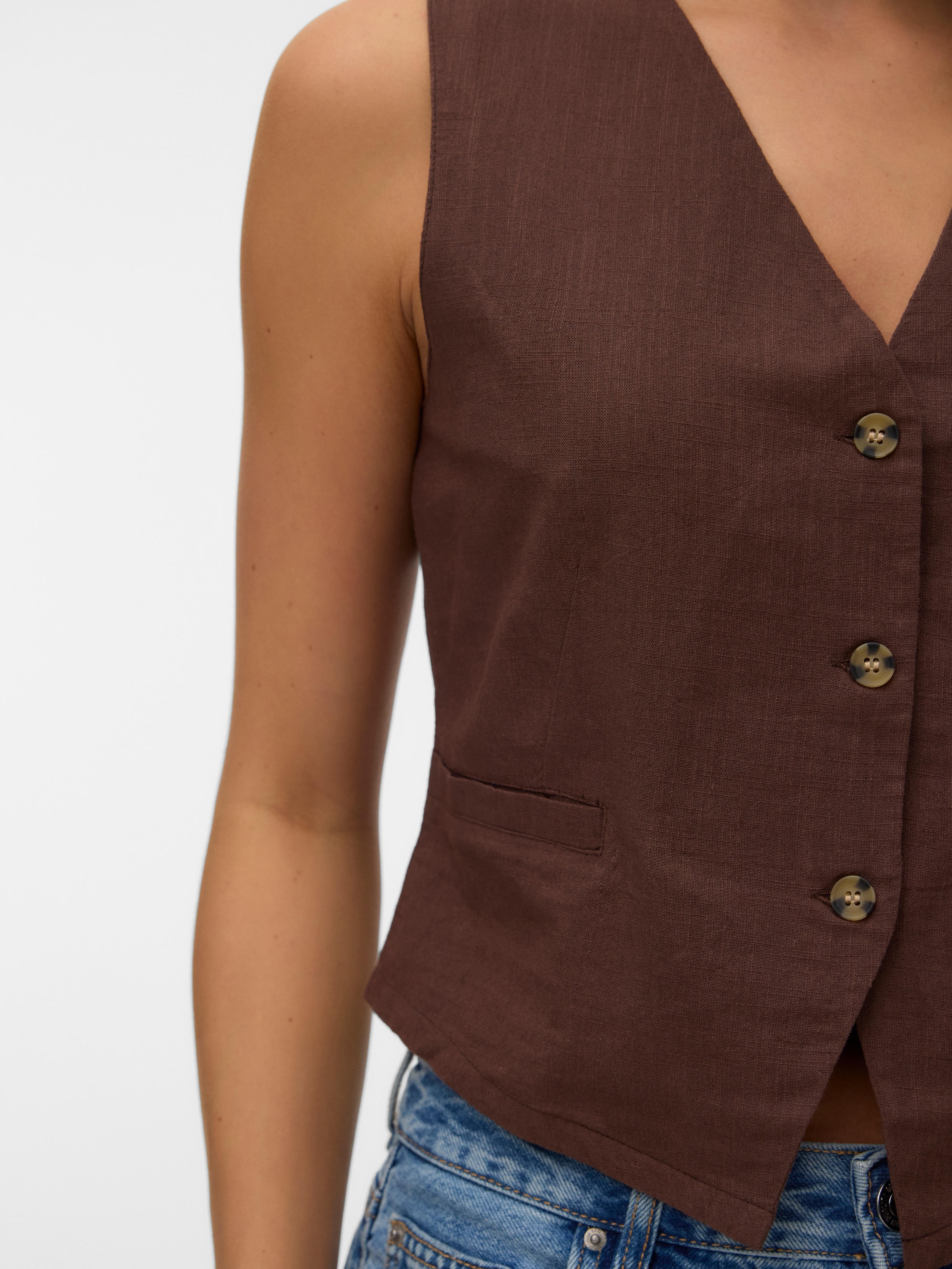 Vero Moda Kurzweste »VMCAIA SL VEST WVN NOOS« Baumwolle mit Leinen, figurbetonte Form