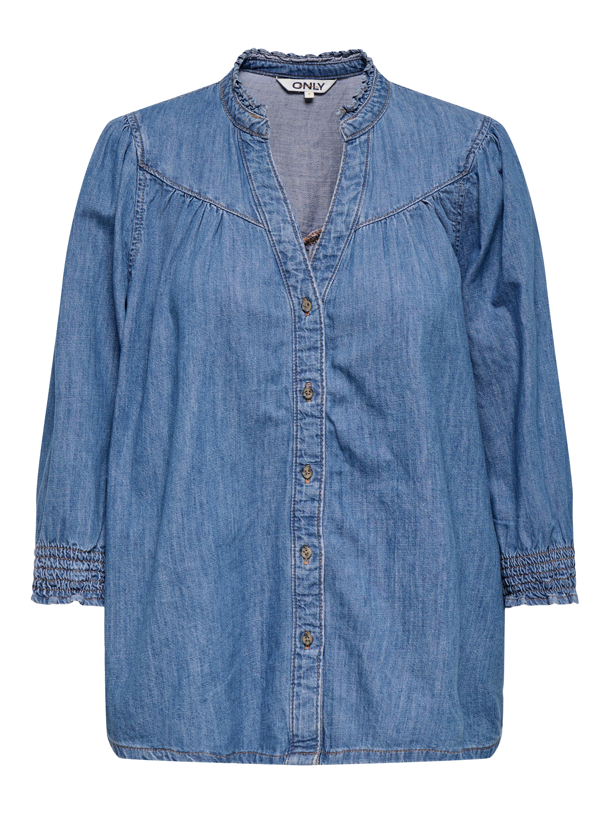 ONLY Jeansbluse »ONLRAYA 3/4 SHIRT DNM AKM NOOS« mit Rüschenkragen