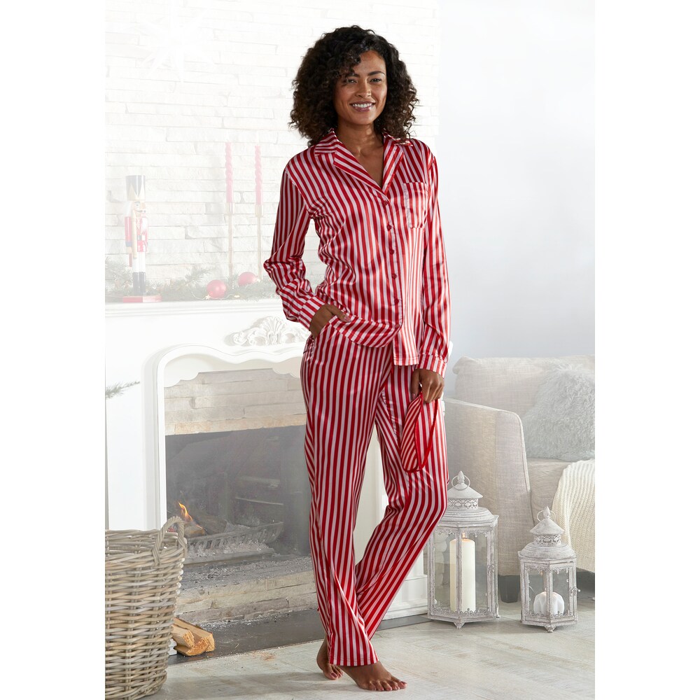 LASCANA Pyjama, (3 tlg., 1 Stück), mit Streifenmuster und Schlafmaske kaufen