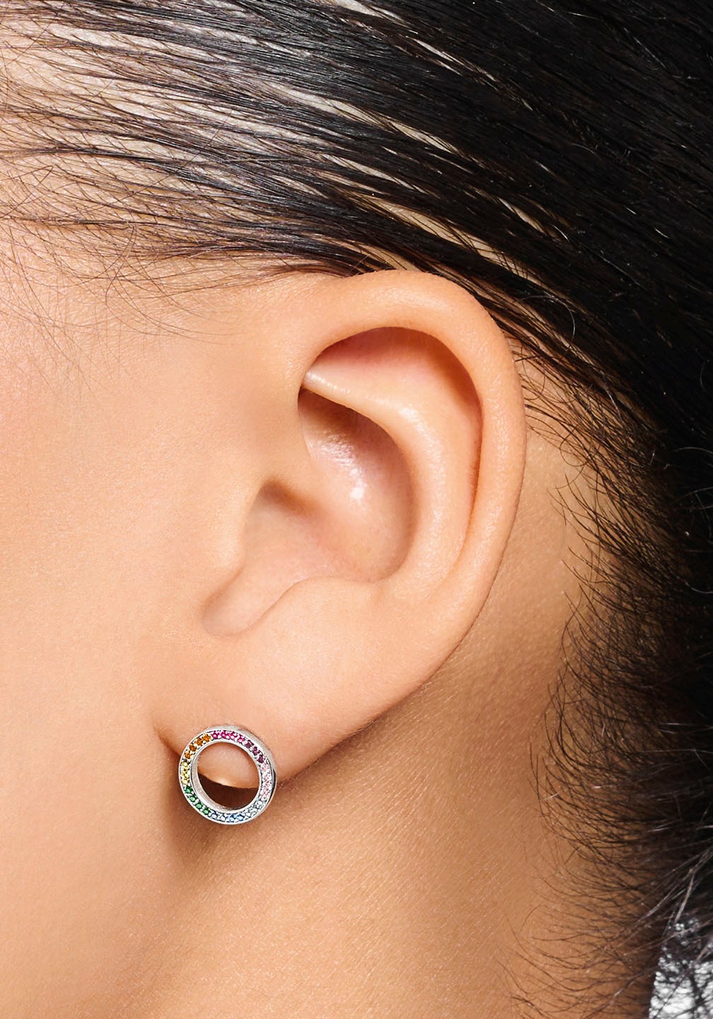 THOMAS SABO Paar Ohrstecker »Kreise Groß bunt oder weiß, H1947-051-14, H1947-318-7«, mit Glas-Keramik Stein, Korund, Spinell, Zirkonia (synth.)