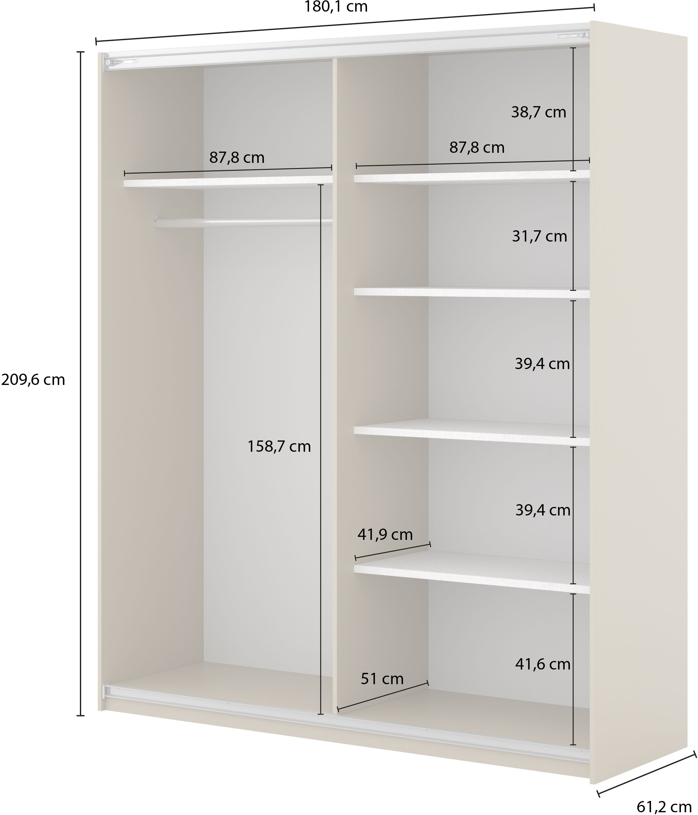 Home affaire Schwebetürenschrank »Niva, Garderobenschrank incl.kompletter Innenausstattung«, Moderner Kleiderschrank, Schiebetürenschrank, Lamellen, Wäscheschrank