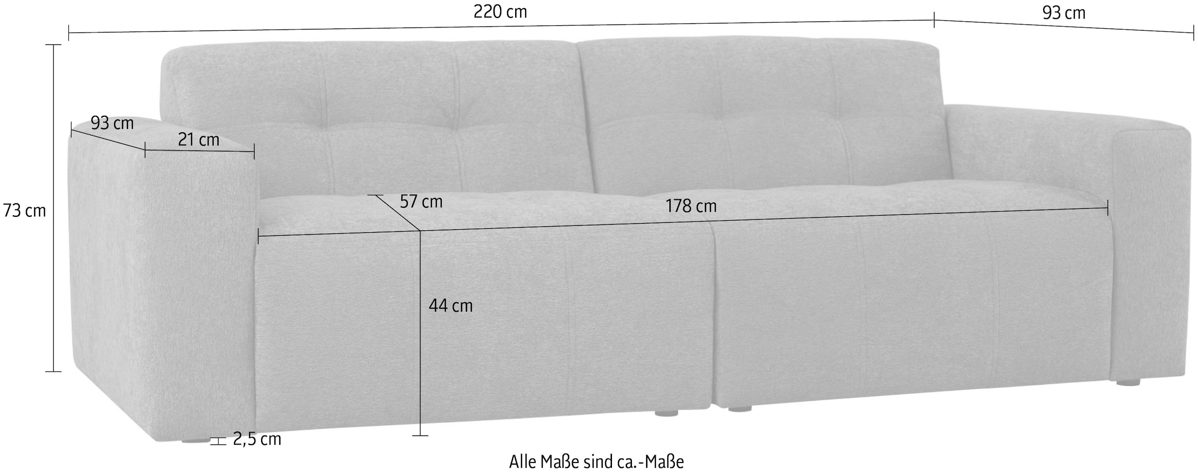 INOSIGN 3-Sitzer »Tapley« Breite 220 cm,Boucle, Struktur fein, mit Knopfsteppung, bodentief