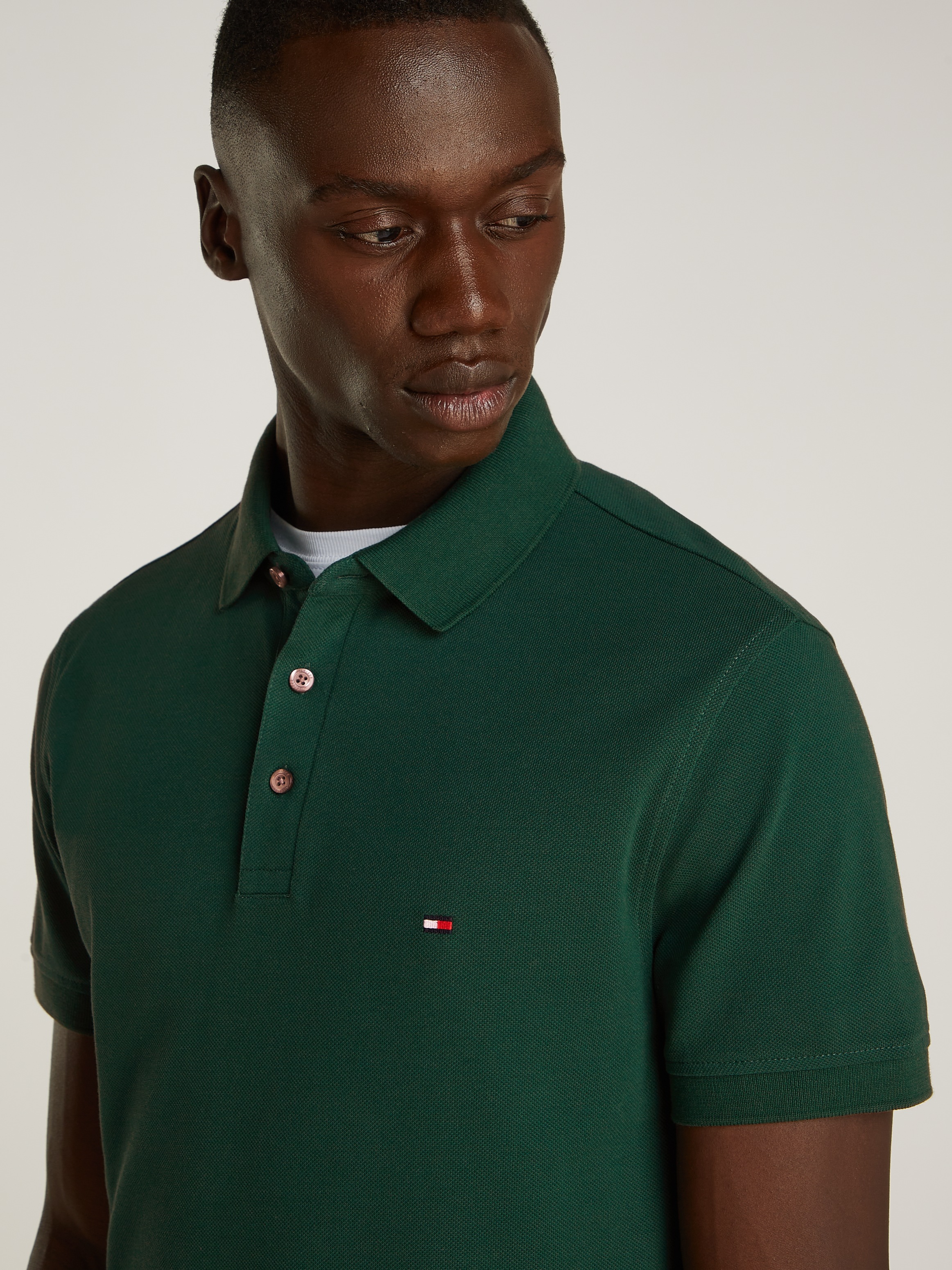 Tommy Hilfiger Poloshirt »1985 SLIM POLO mit Piqué-Struktur und Stickerei«, meliert, casual, slim fit, Baumwollmix, Polokragen