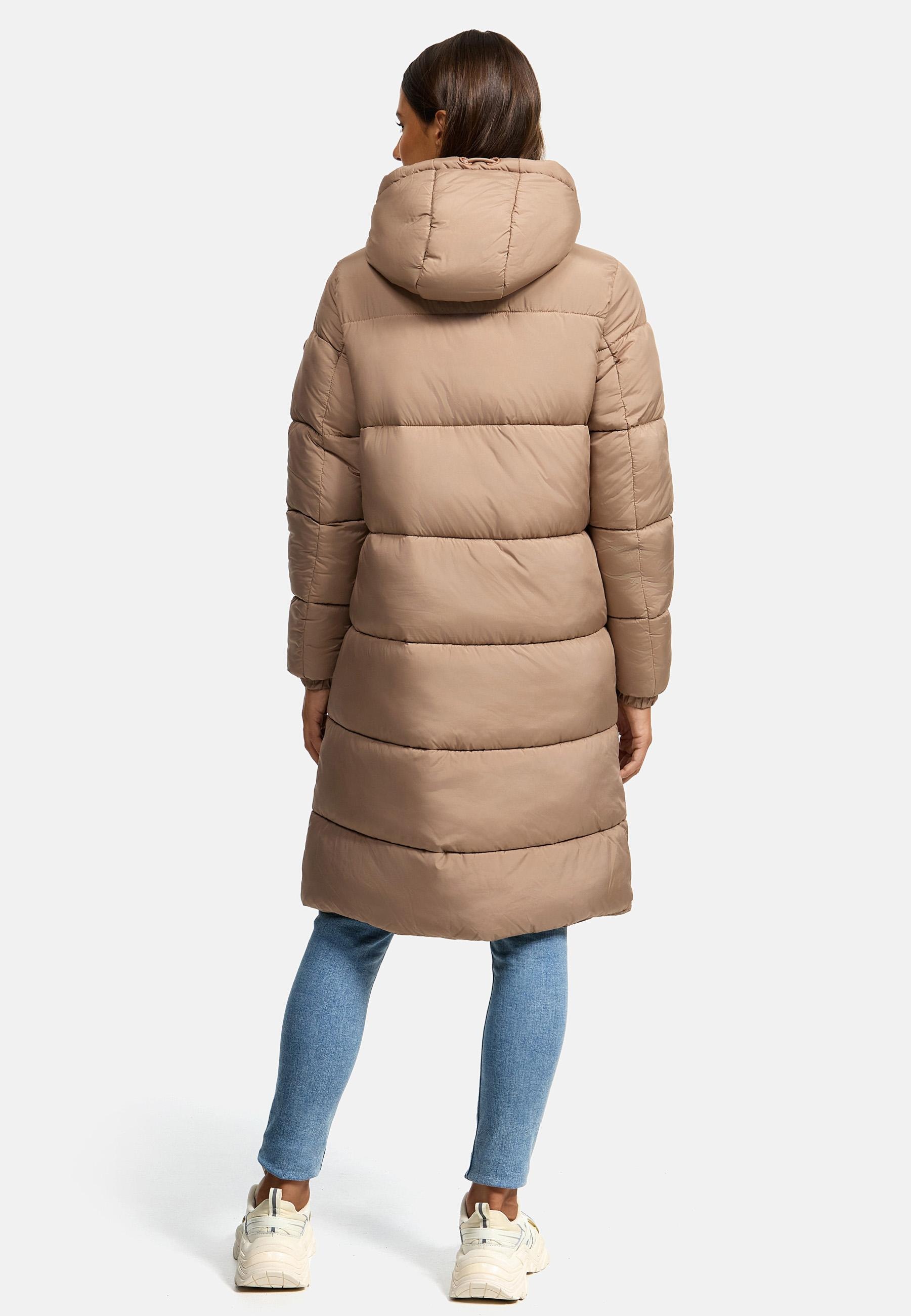 Marikoo Steppmantel »Steppmantel Nomadiaa 16«, Damen Wintermantel mit roséfarbenen Applikationen