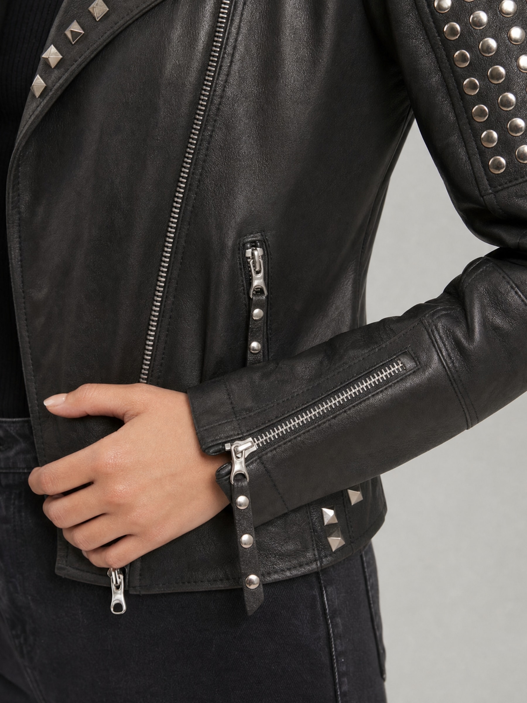 RICANO Bikerjacke »Lederjacke studd« ohne Kapuze Handgefertigt aus echtem Leder