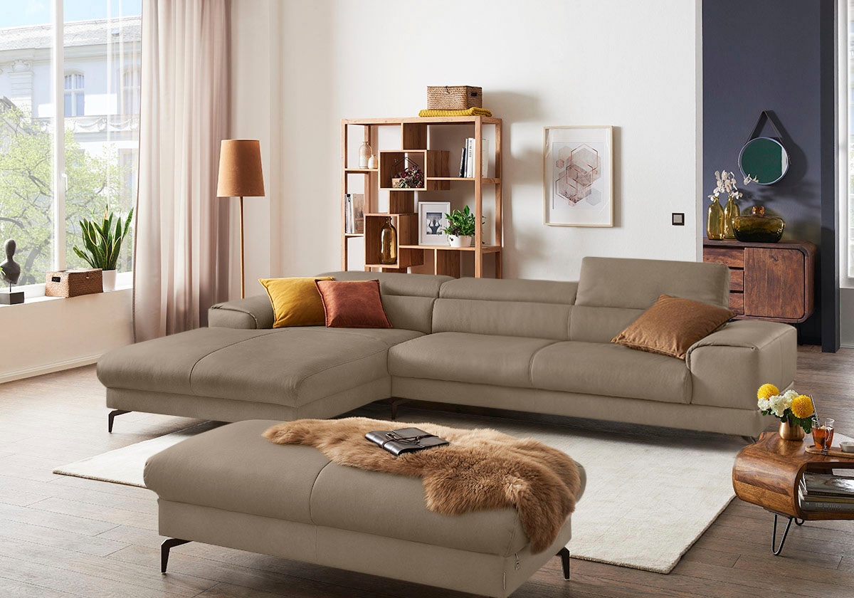 W.SCHILLIG Ecksofa »piedroo, Designsofa mit tollem Sitzkomfort, bequem und elegant, L-Form«, Kopfteilverstellung, wahlweise mit Sitztiefenverstellung, Breite 343cm
