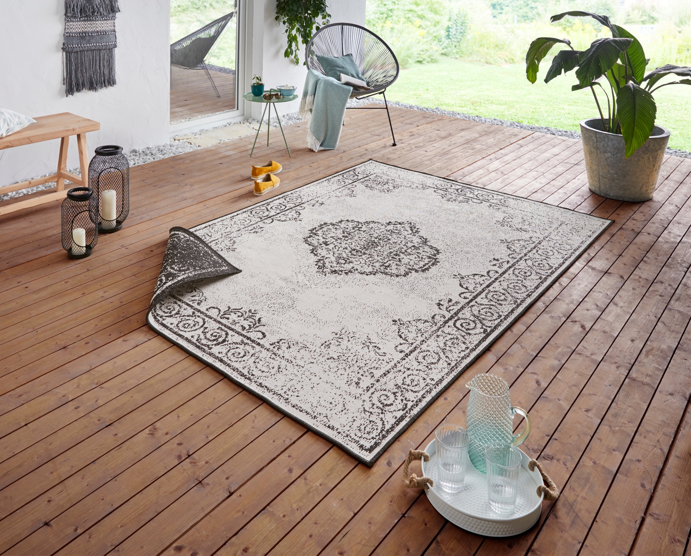 NORTHRUGS Teppich »CEBU Wendeteppich«, rechteckig, 5 mm Höhe, In-& Outdoor, Wetterfest, Balkon, Wohnzimmer, Wasserfest, Orientalisch