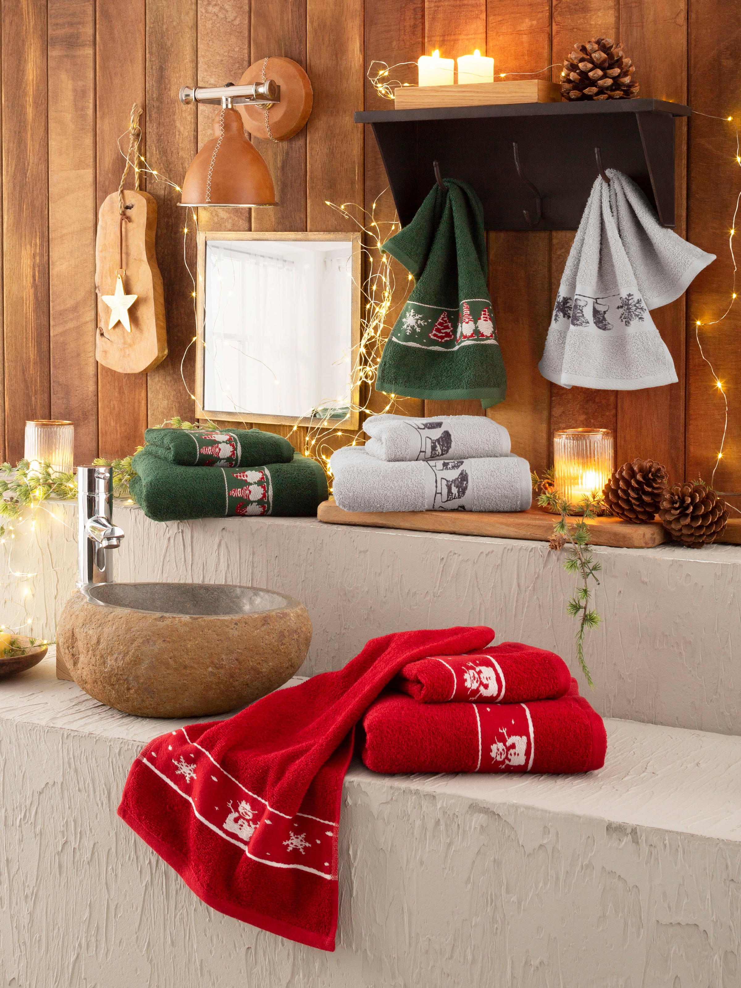 my home Set Handtuchset, tlg., Baumwolle bei & Bordüre, Sternen 100% OTTO weihnachtliches Set, 3 Handtuch »Weihnachten«, kaufen Walkfrottee, mit