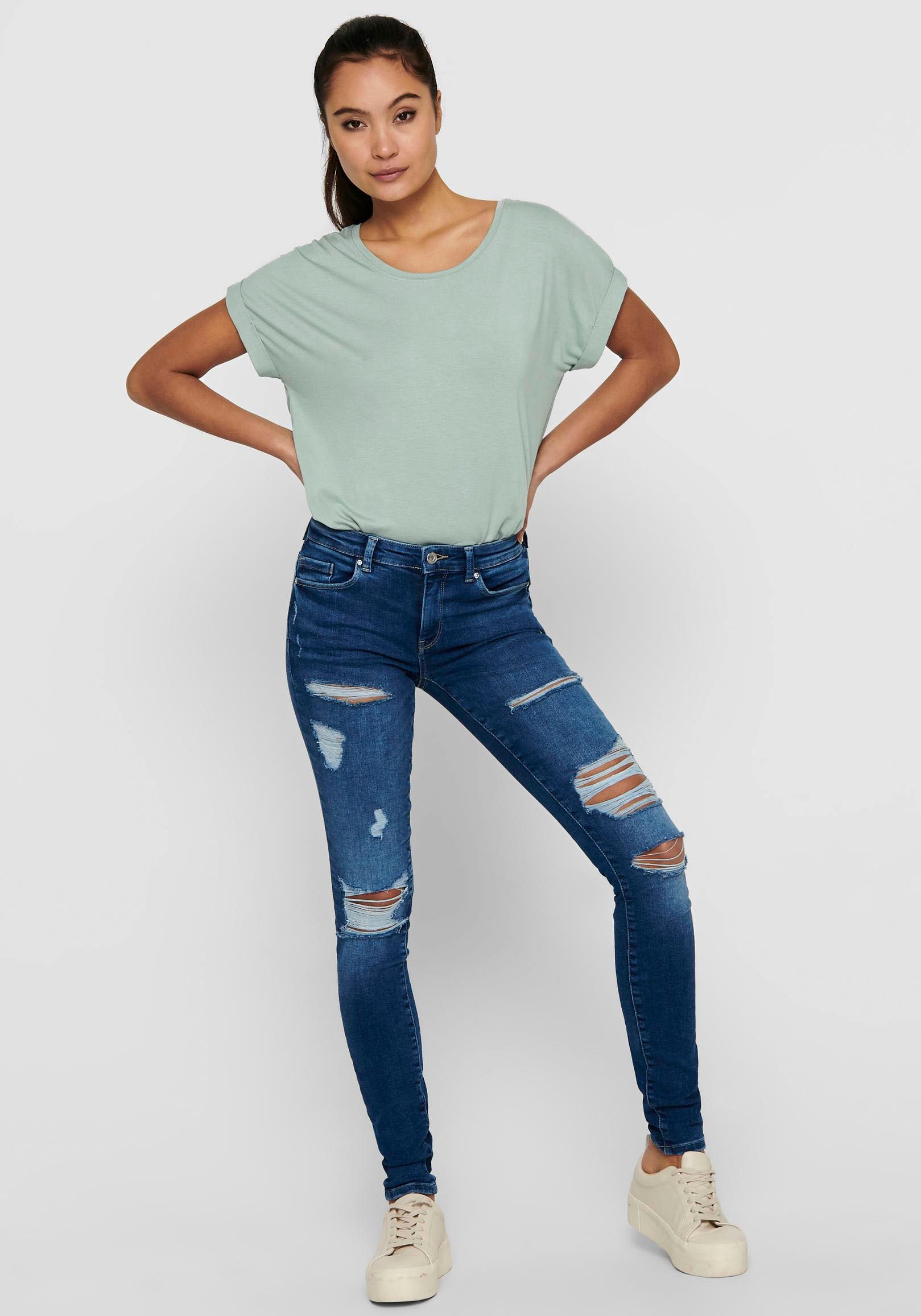 ONLY T-Shirt »ONLMOSTER S/S O-NECK TOP NOOS JRS«, mit Aufschlag am Arm