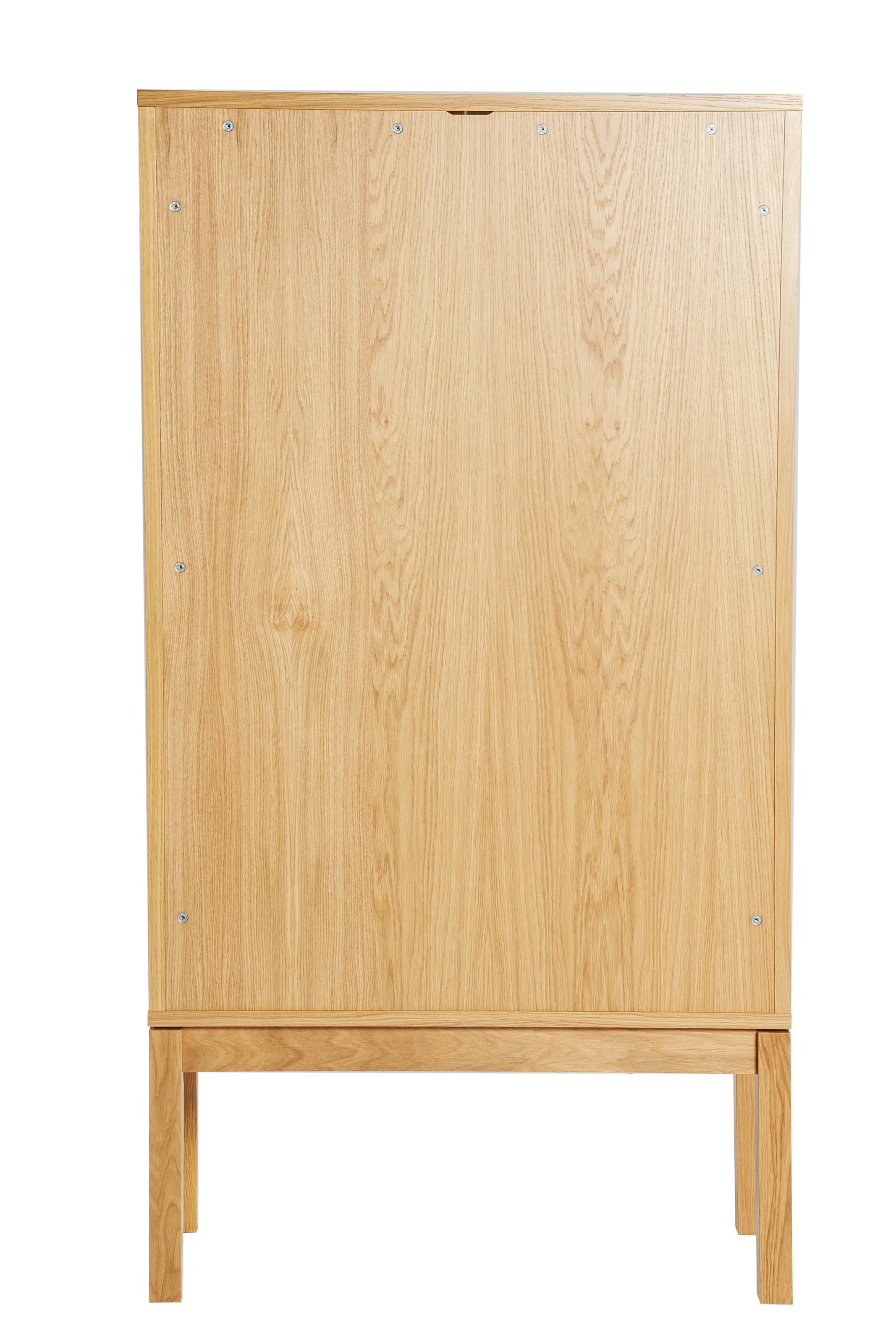 andas Vitrine, Holzfurnier aus Eiche, Griffe und Füße aus massiver Eiche