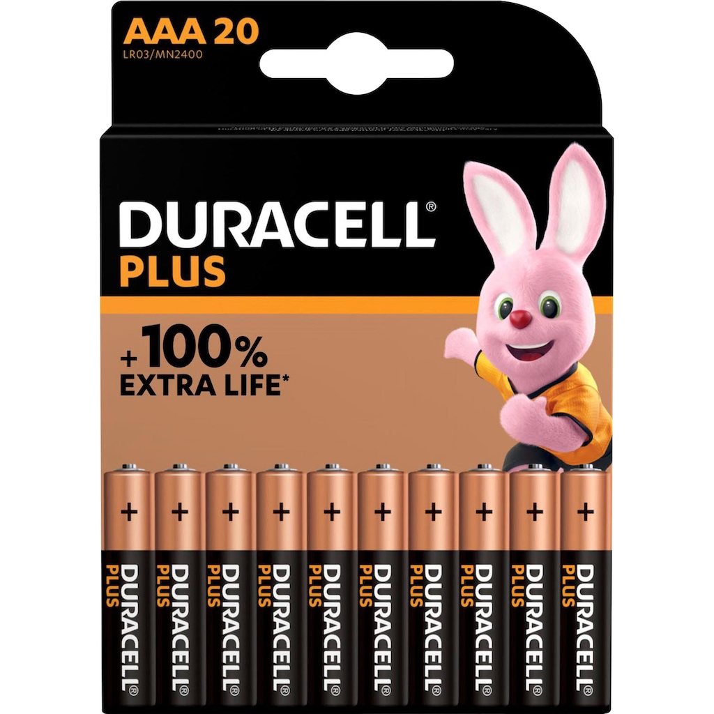 Duracell Batterie »20+ 20 Pack: 20x Mignon/AA/LR06 + 20x Micro/AAA/LR03«, LR03, 1,5 V, (Spar-Set, 40 St., Alkaline Batterie, 40 Stück)