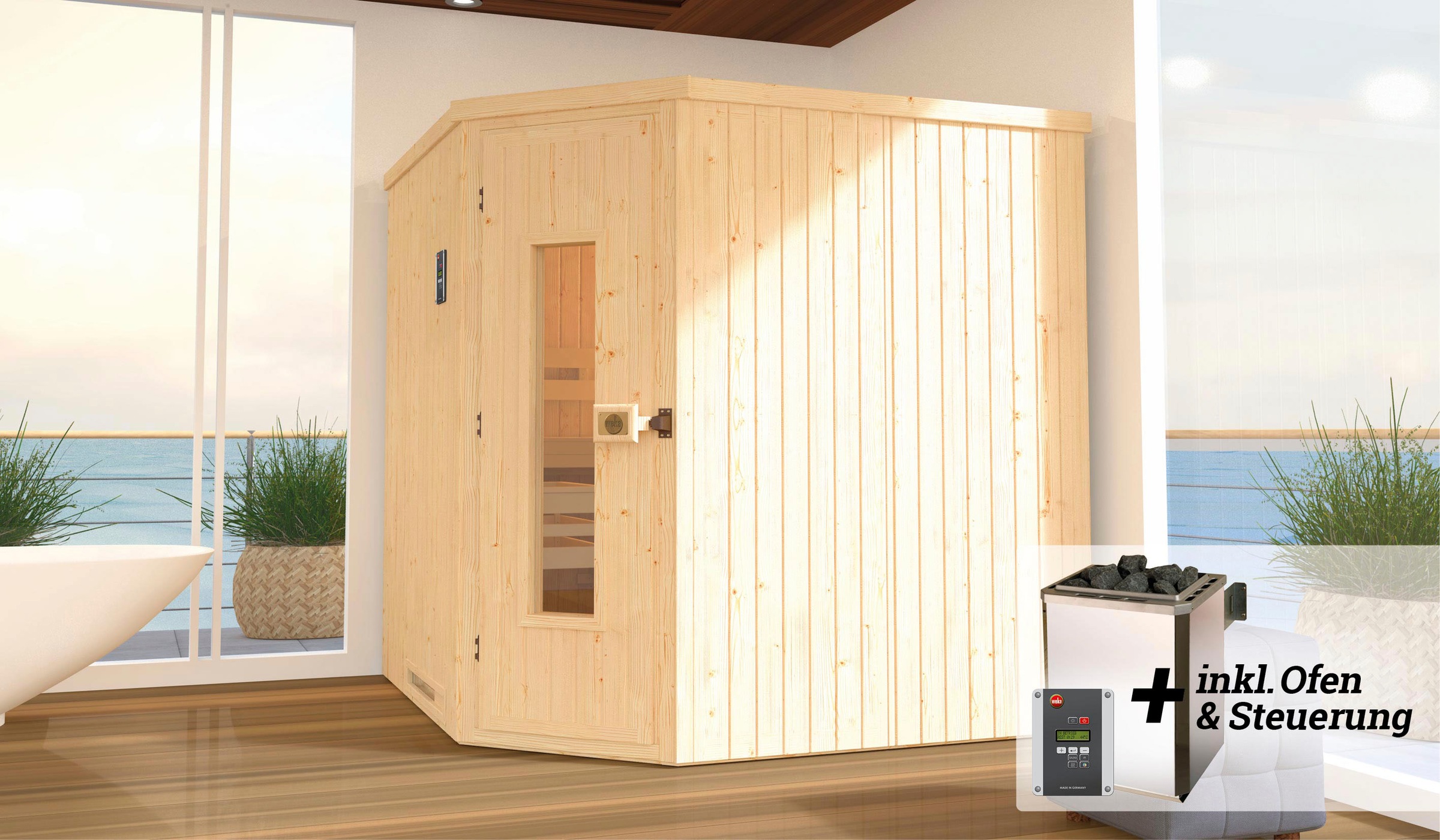 weka Sauna »Varberg«, 7,5 kW-Ofen mit digitaler Steuerung