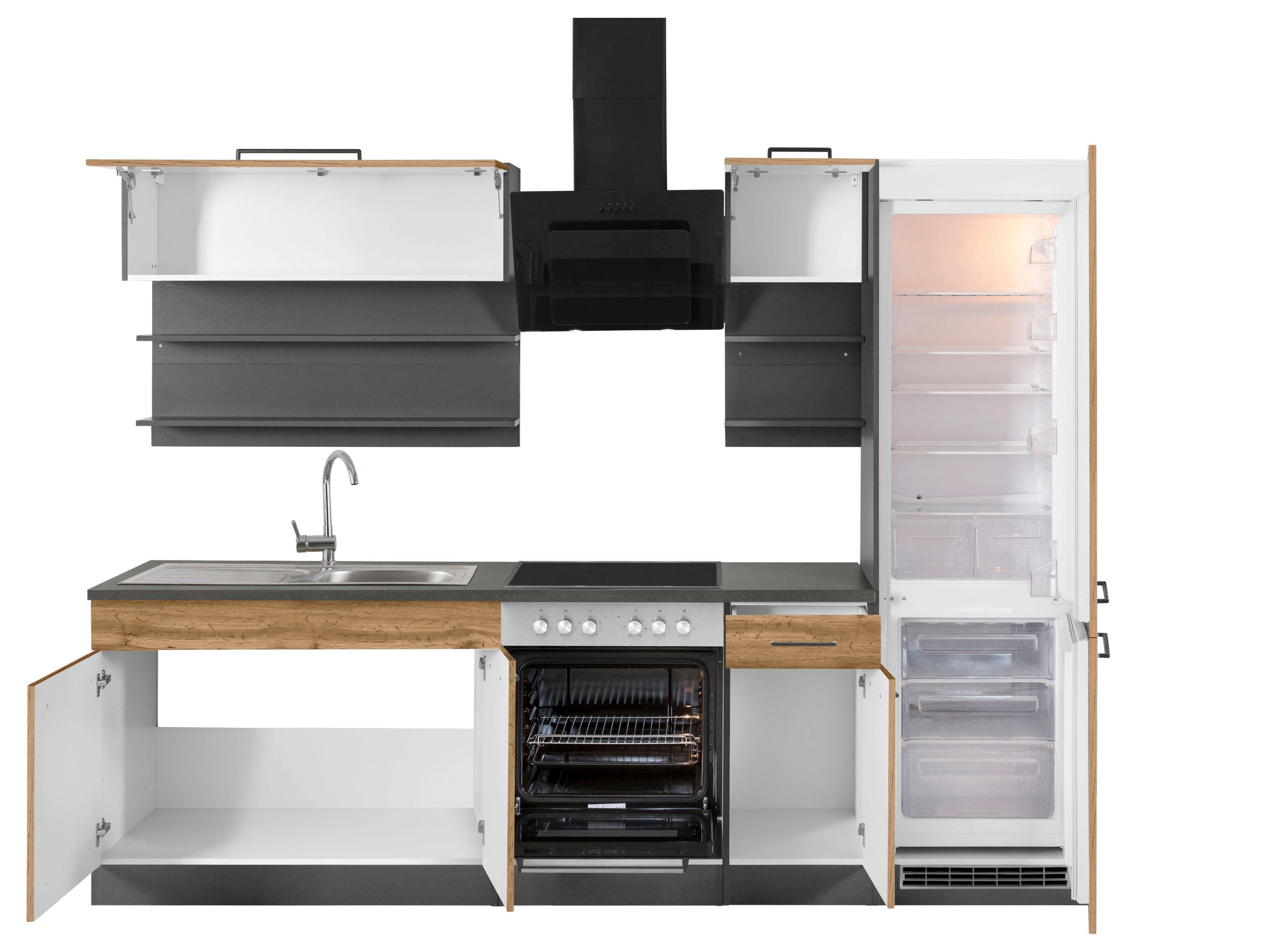 KOCHSTATION Küchenzeile »KS-Tulsa« ohne E-Geräte, Breite 270 cm, schwarze Metallgriffe, MDF Fronten